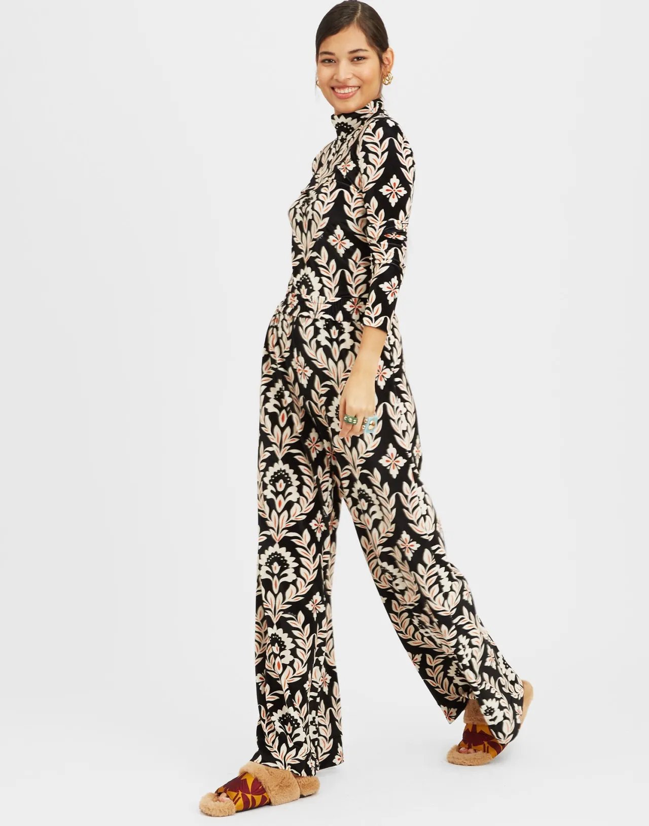 Pantaloni Palazzo Eleganti La DoubleJ - Nero Ghirlanda in Velluto Elasticizzato Confortevoli