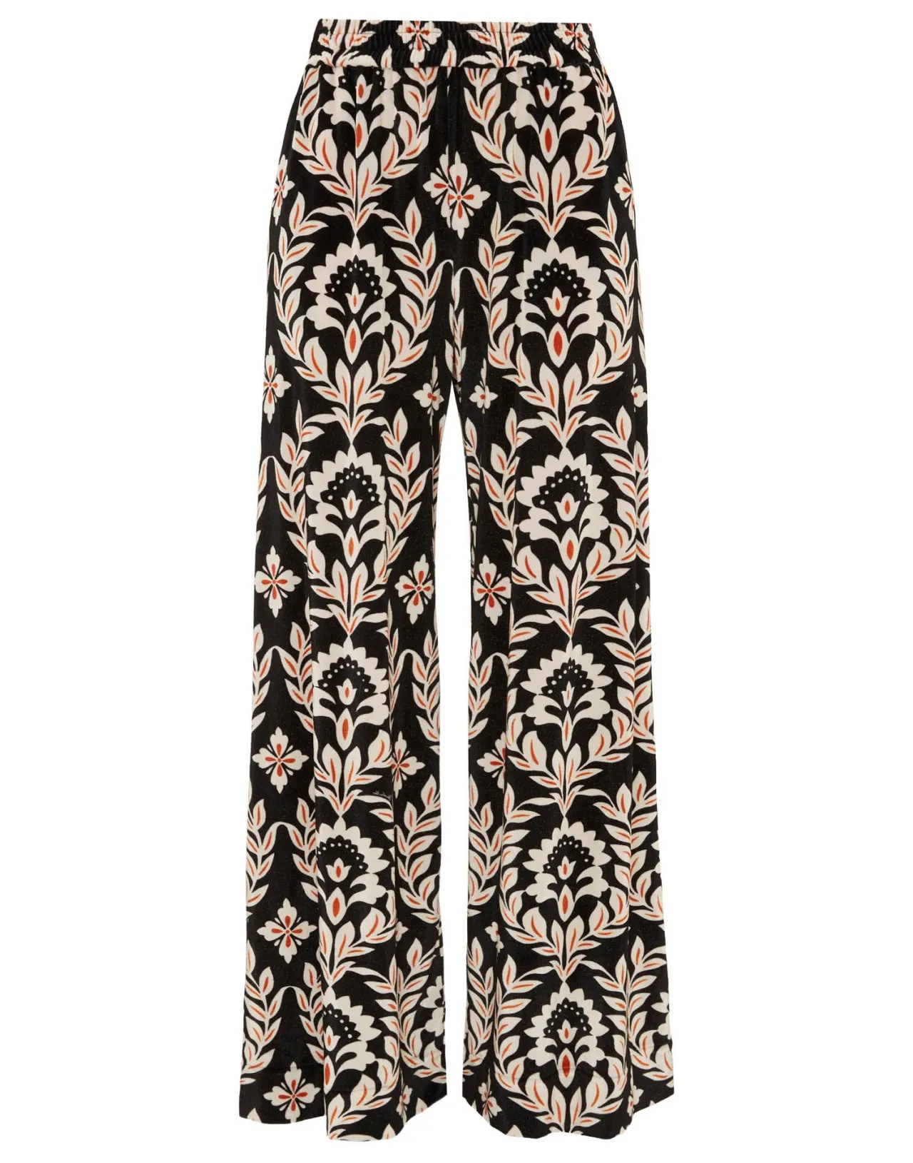 Pantaloni Palazzo Eleganti La DoubleJ - Nero Ghirlanda in Velluto Elasticizzato Confortevoli