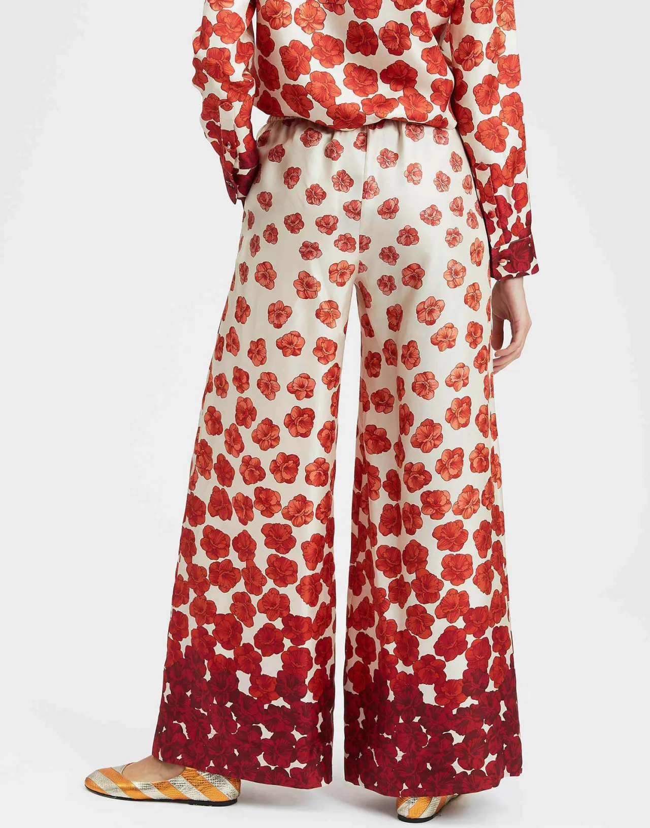 Pantalone Palazzo La DoubleJ in Seta Twill - Rosso Borgogna Edizione Limitata con Stampa Haze Placé