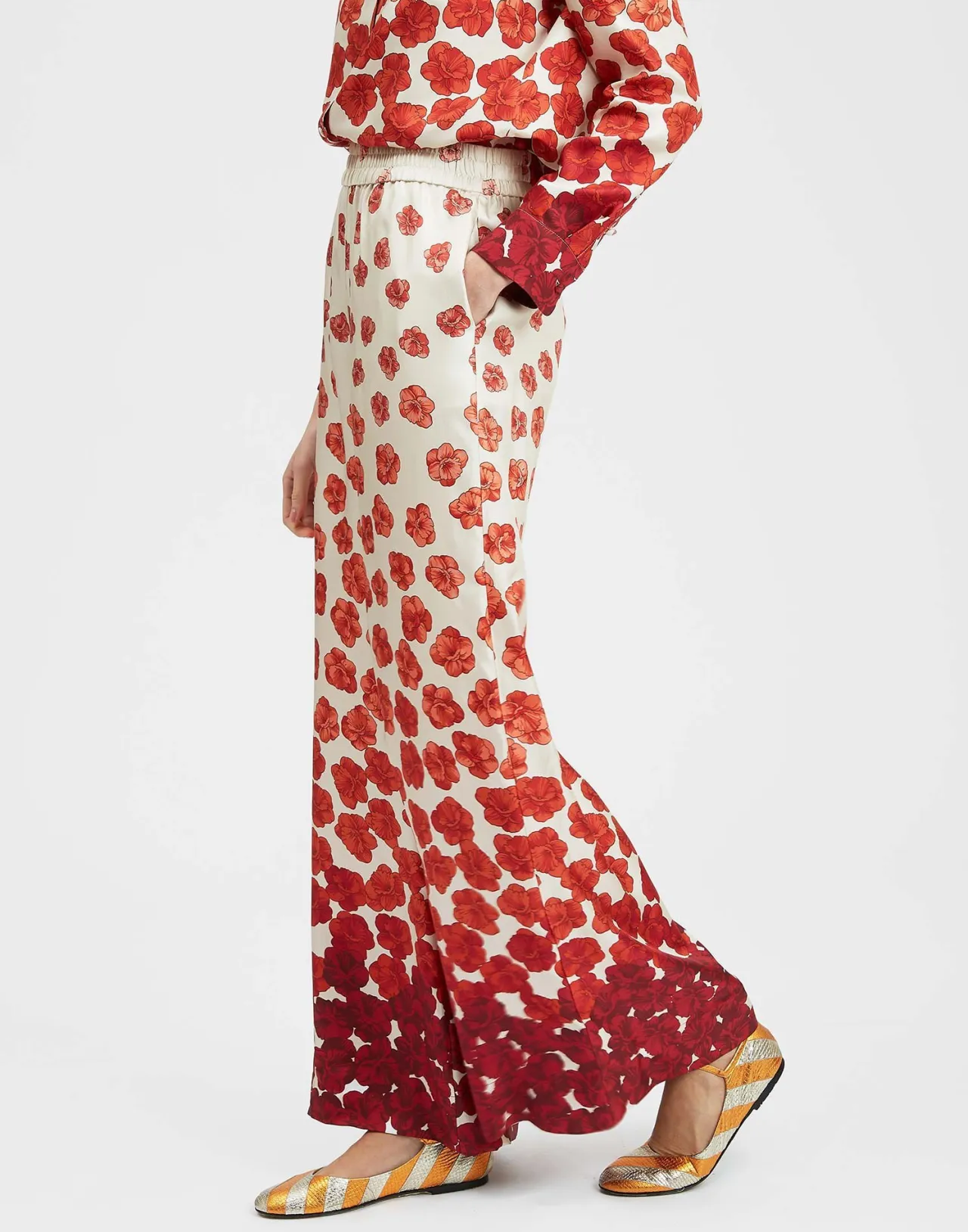 Pantalone Palazzo La DoubleJ in Seta Twill - Rosso Borgogna Edizione Limitata con Stampa Haze Placé