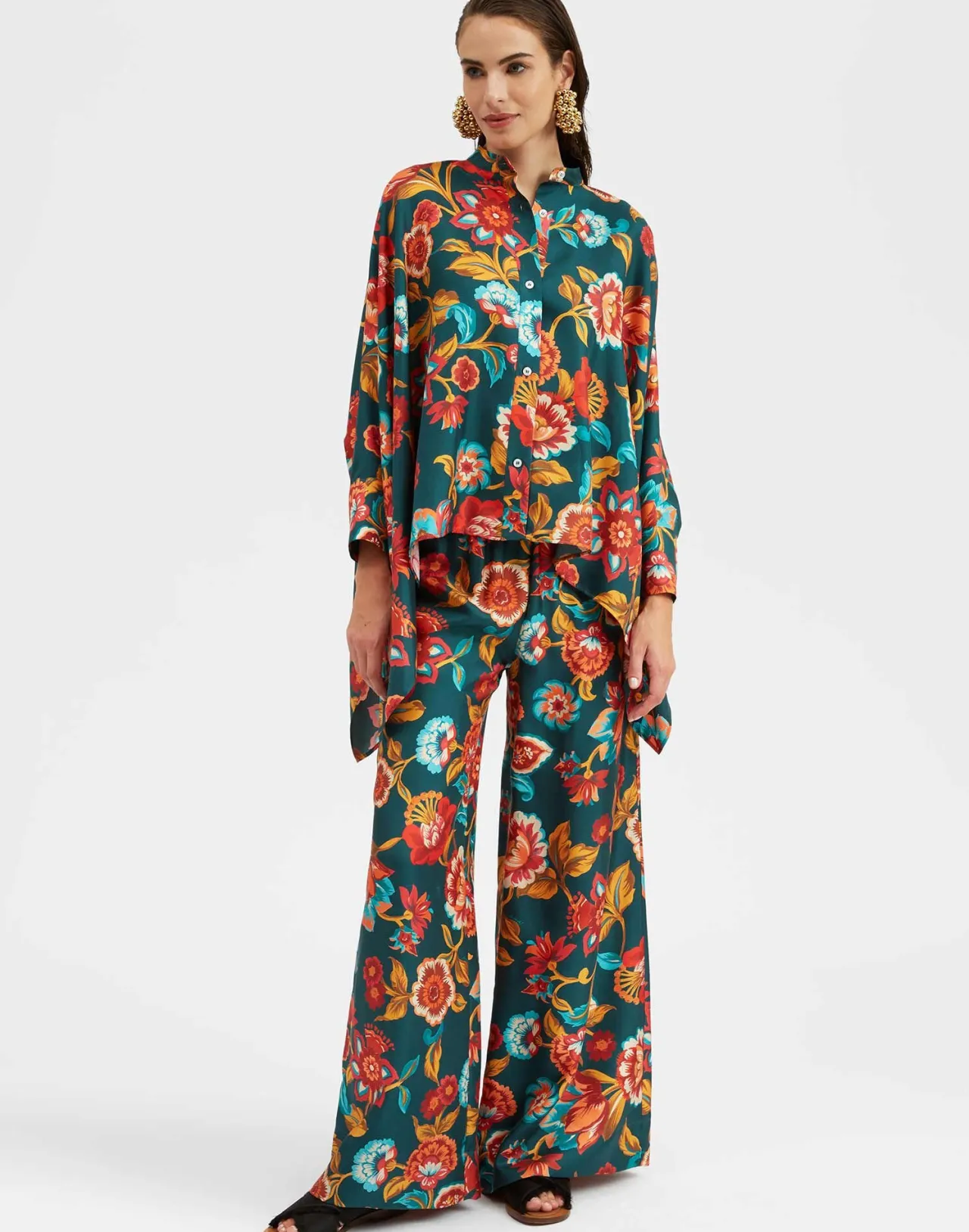 Pantaloni Palazzo La DoubleJ in Twill di Seta Smeraldo - Eleganza Estiva con Tocco Glamour, Offerta Imperdibile!