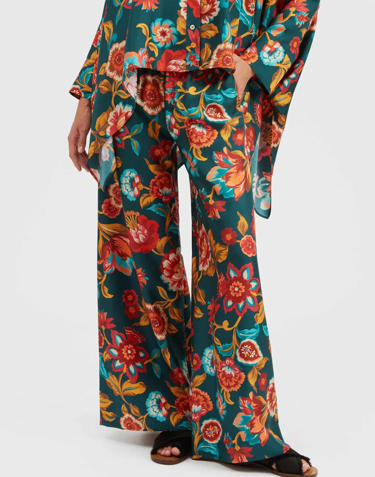 Pantaloni Palazzo La DoubleJ in Twill di Seta Smeraldo - Eleganza Estiva con Tocco Glamour, Offerta Imperdibile!
