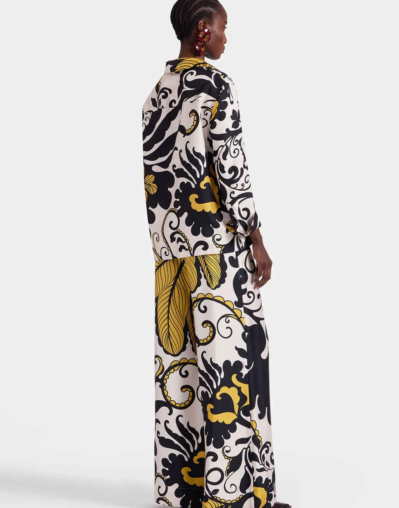 Pantalone Palazzo La DoubleJ in Twill Seta - Bianco e Nero Marea, Stilizzati con Rifiniture Artigianali