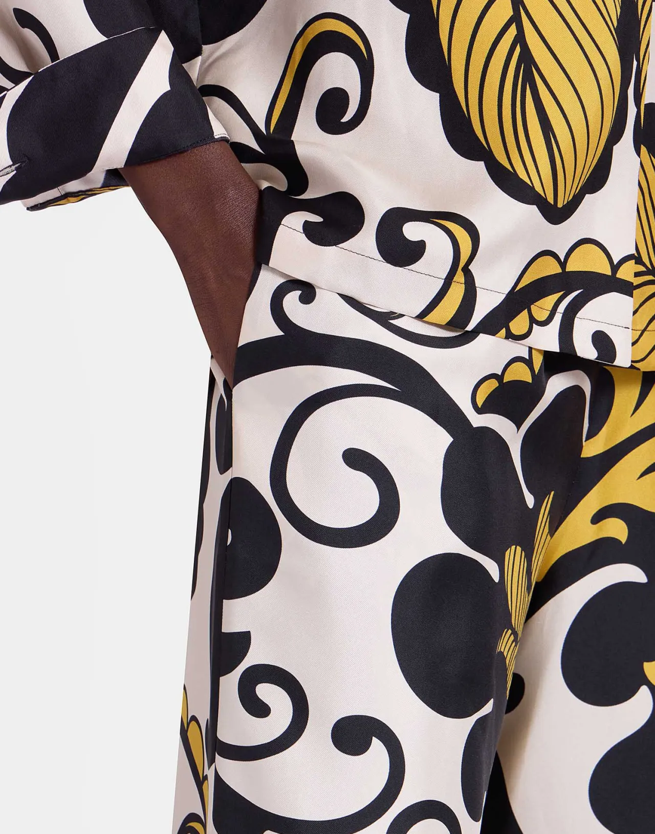 Pantalone Palazzo La DoubleJ in Twill Seta - Bianco e Nero Marea, Stilizzati con Rifiniture Artigianali