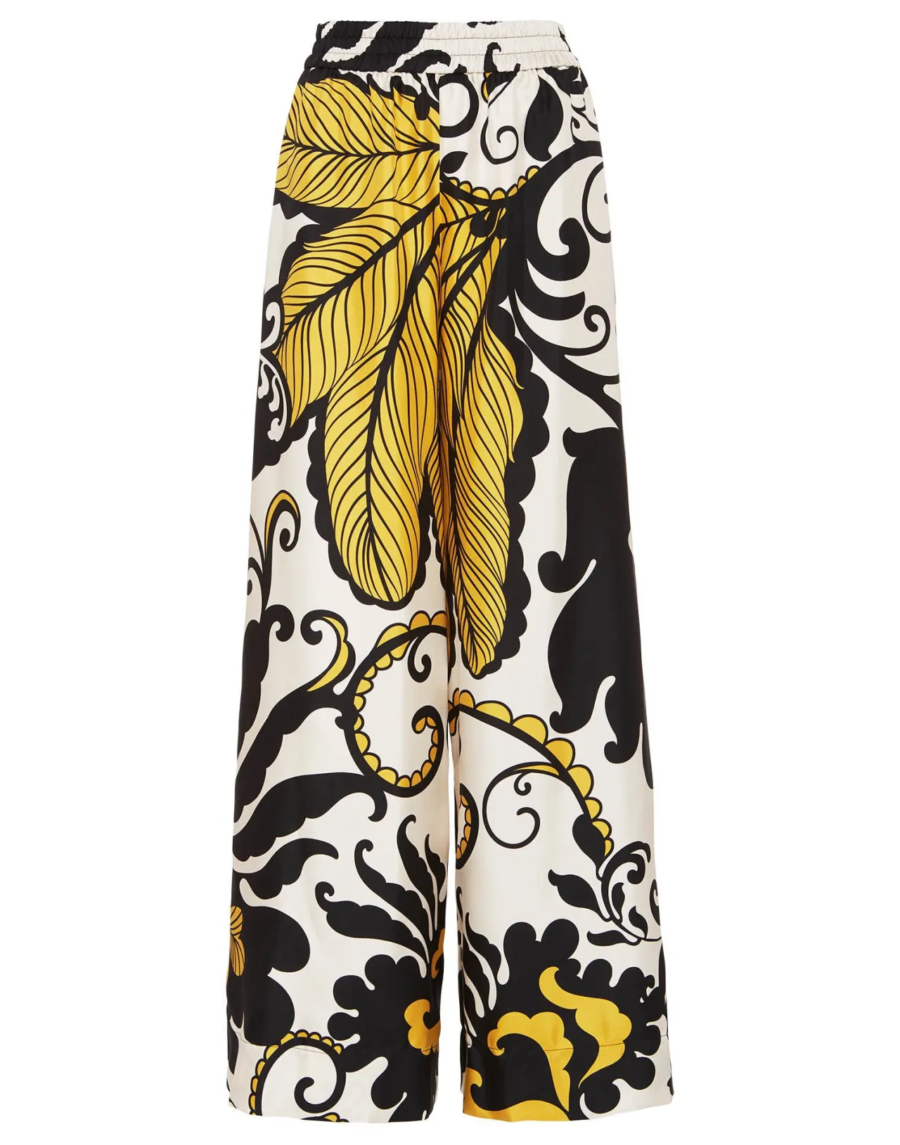 Pantalone Palazzo La DoubleJ in Twill Seta - Bianco e Nero Marea, Stilizzati con Rifiniture Artigianali