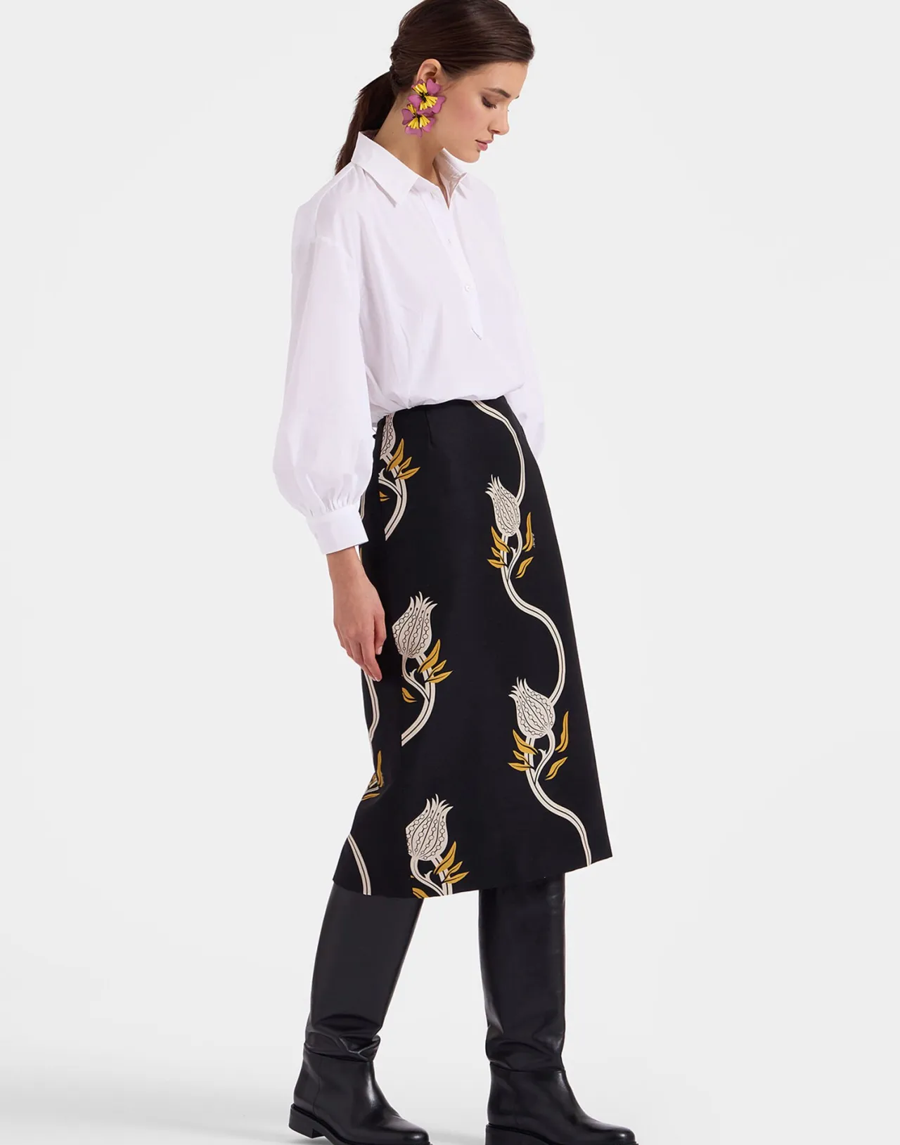 Prezzo Accessibile - La DoubleJ Gonna Matita Elegante in Lana Cady, Stile Moda Melograno Bianco e Nero