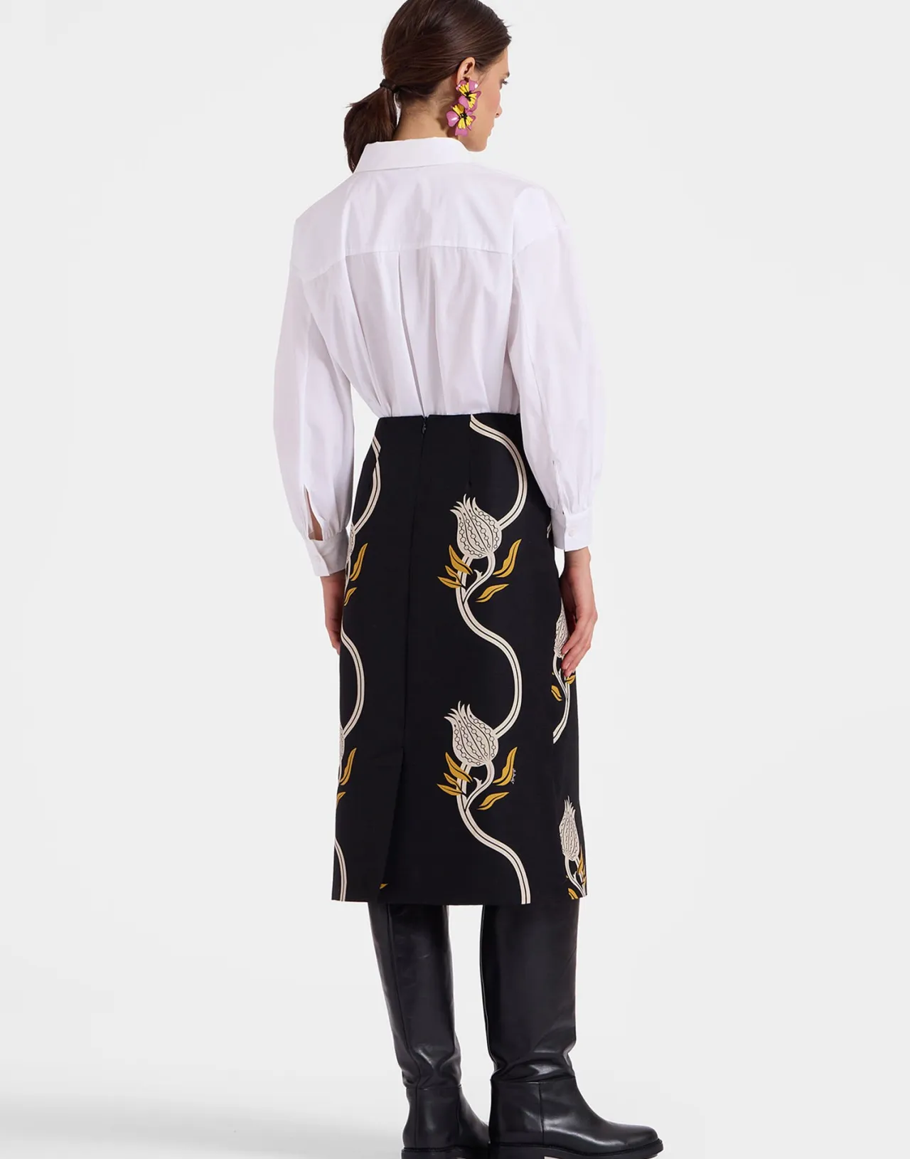 Prezzo Accessibile - La DoubleJ Gonna Matita Elegante in Lana Cady, Stile Moda Melograno Bianco e Nero