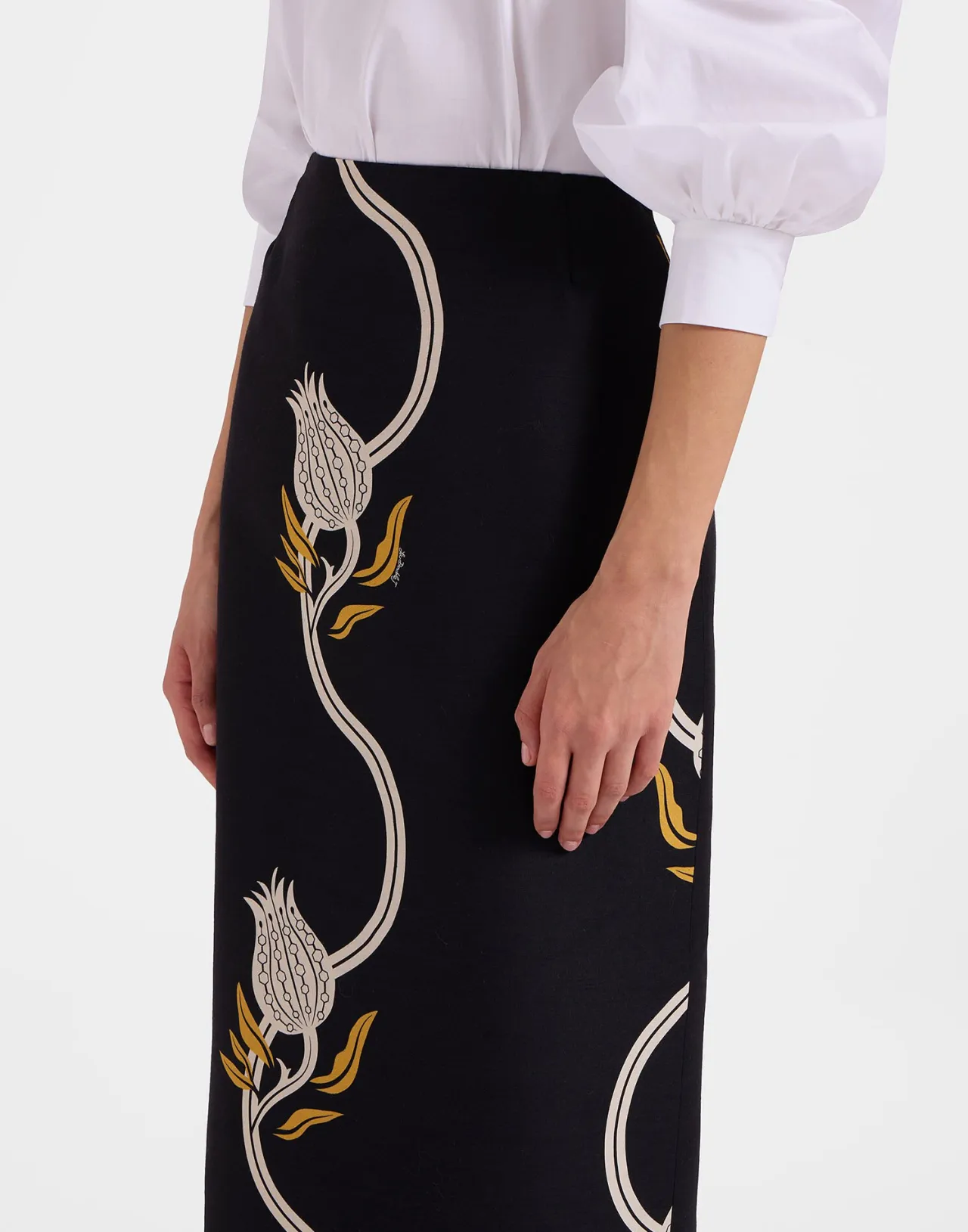 Prezzo Accessibile - La DoubleJ Gonna Matita Elegante in Lana Cady, Stile Moda Melograno Bianco e Nero