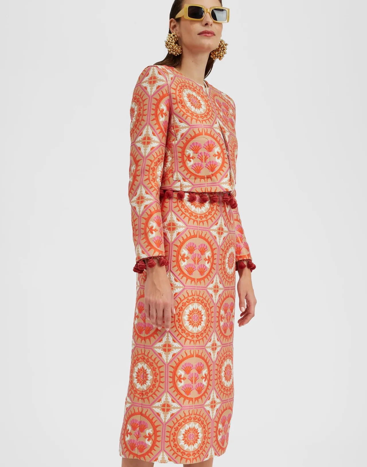 Gonna a Matita Arancio Sole con Motivo Jacquard - Collezione La DoubleJ Moda