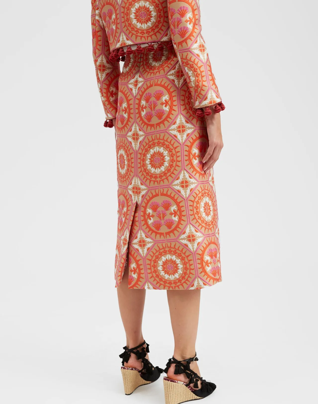 Gonna a Matita Arancio Sole con Motivo Jacquard - Collezione La DoubleJ Moda