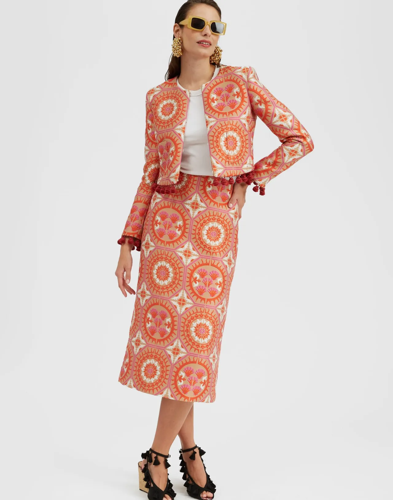 Gonna a Matita Arancio Sole con Motivo Jacquard - Collezione La DoubleJ Moda