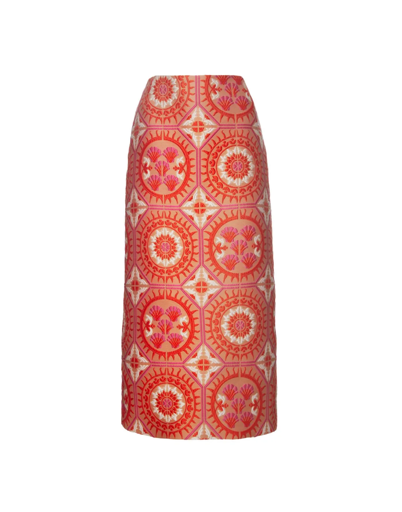 Gonna a Matita Arancio Sole con Motivo Jacquard - Collezione La DoubleJ Moda
