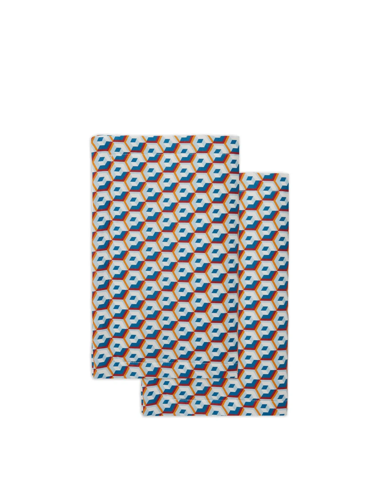 Coppia Tovagliette La DoubleJ in Puro Lino - Stampa Cubi Geometrici Blu per Tavola Moderna