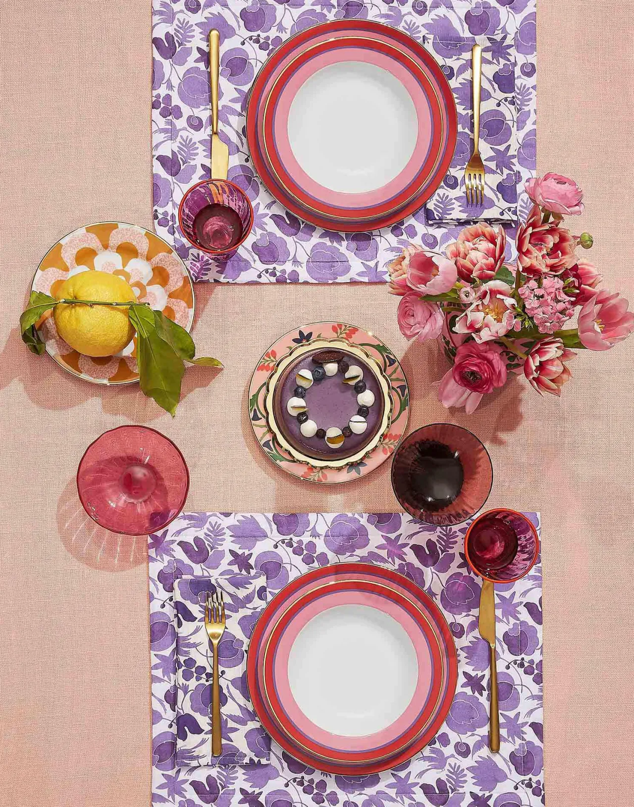 Sottopiatti Eleganti La DoubleJ - Coppia Wildbird in Lino Viola, Formato Compatto