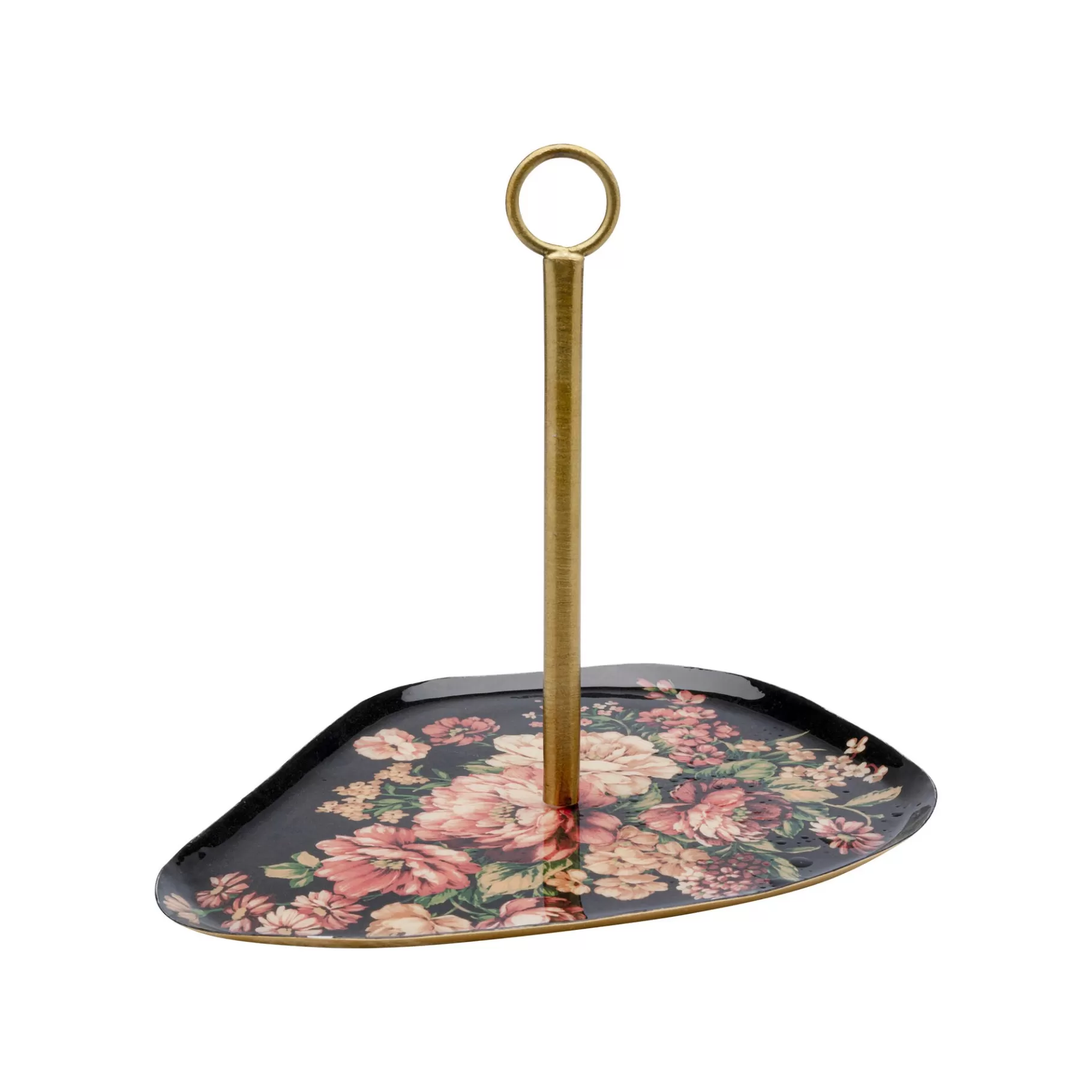 Discount Plateau Noir Et Doré Fleurs Roses   Vaisselle