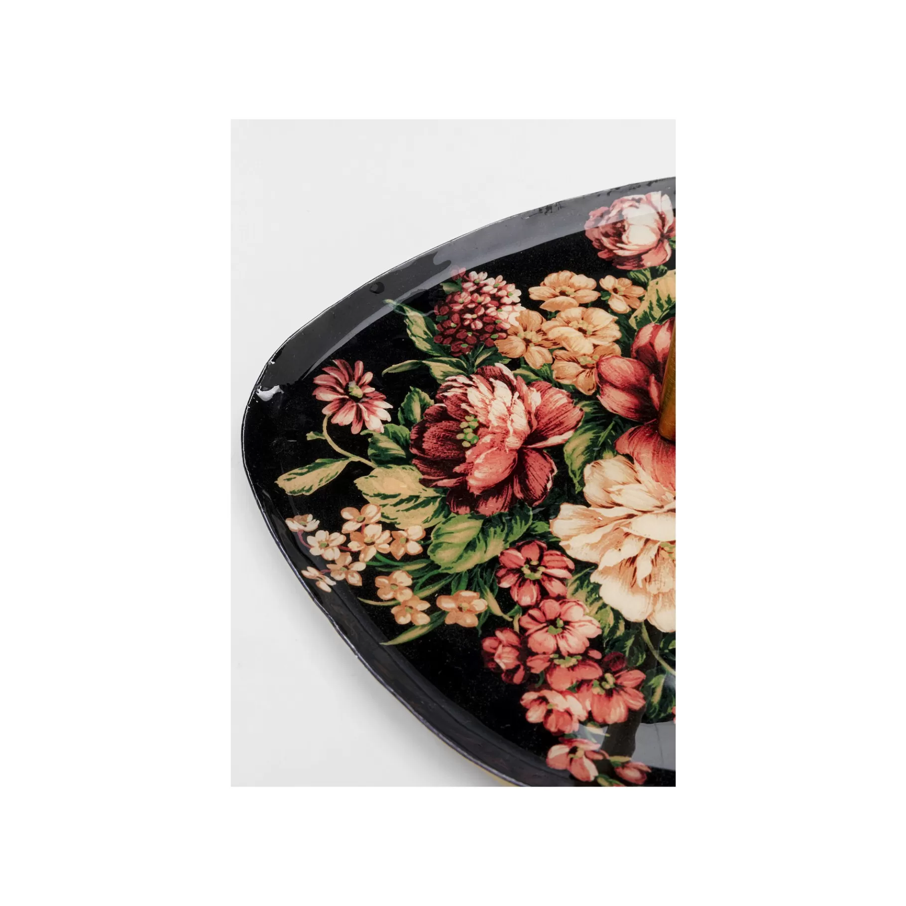 Discount Plateau Noir Et Doré Fleurs Roses   Vaisselle