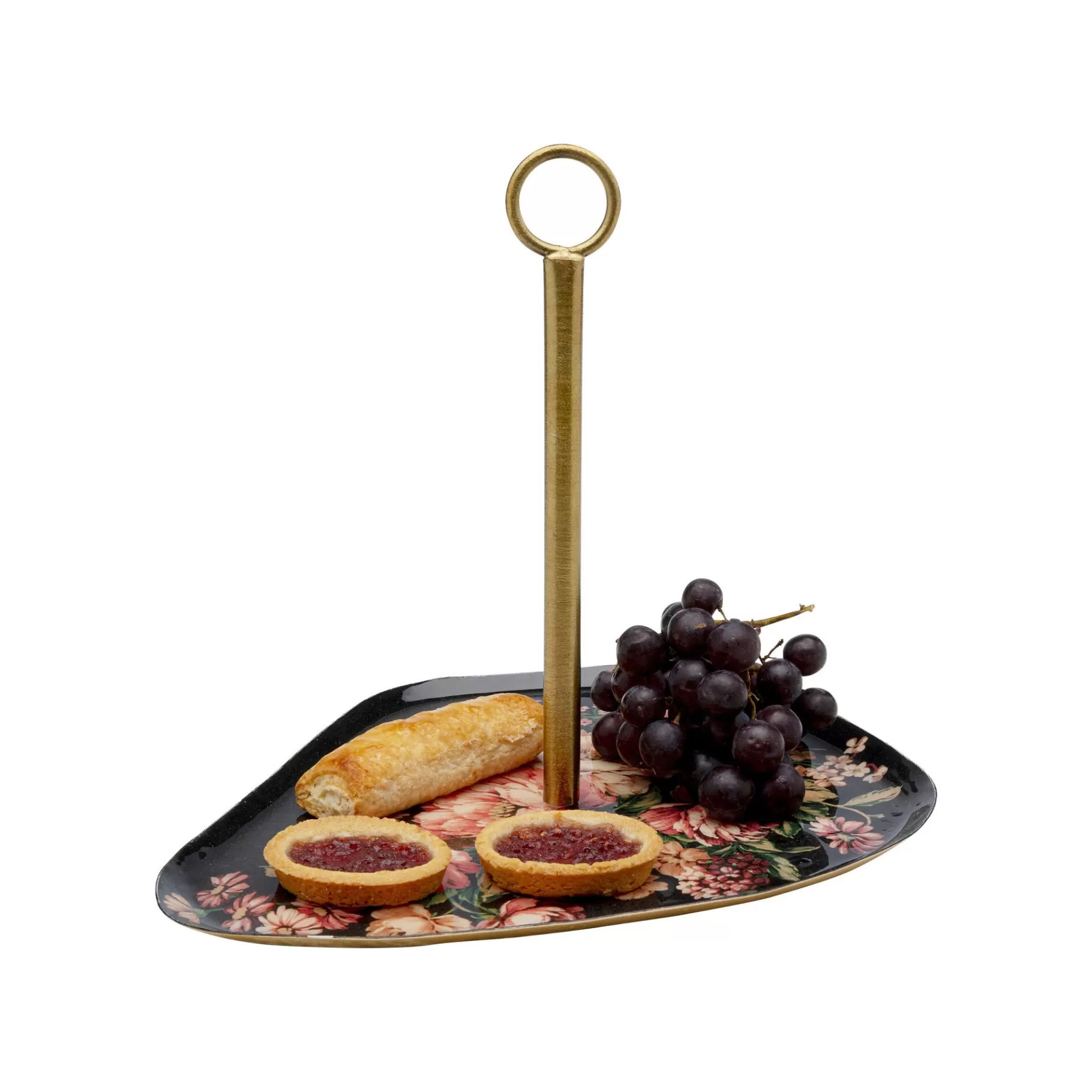 Discount Plateau Noir Et Doré Fleurs Roses   Vaisselle