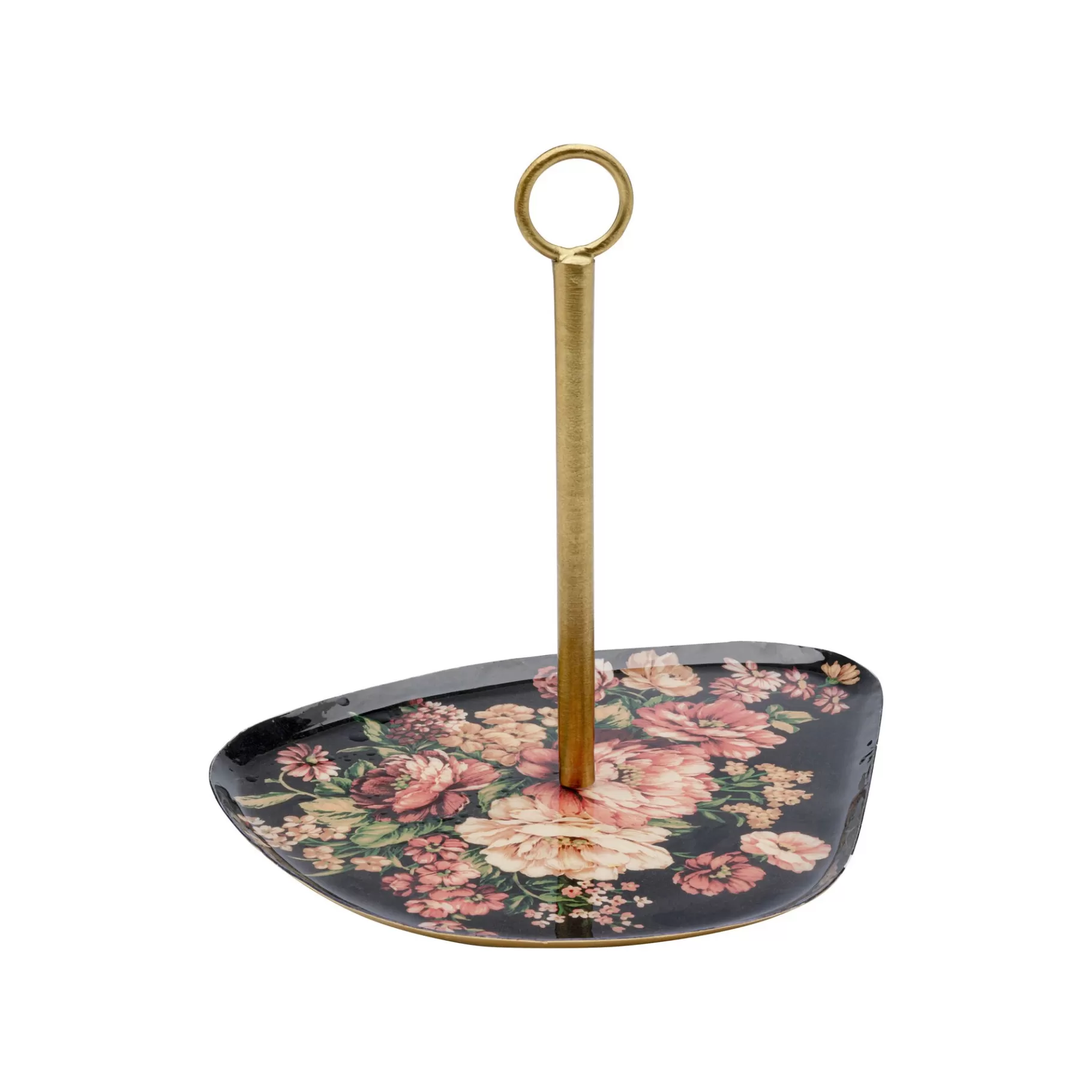 Discount Plateau Noir Et Doré Fleurs Roses   Vaisselle