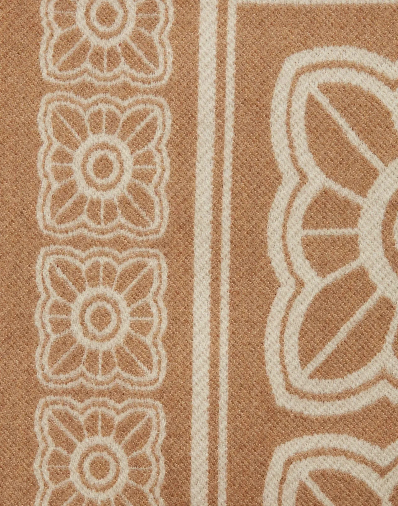 Saldi - Poncho in Lana Cammello con Disegno Misto di Tessere | La DoubleJ Collection