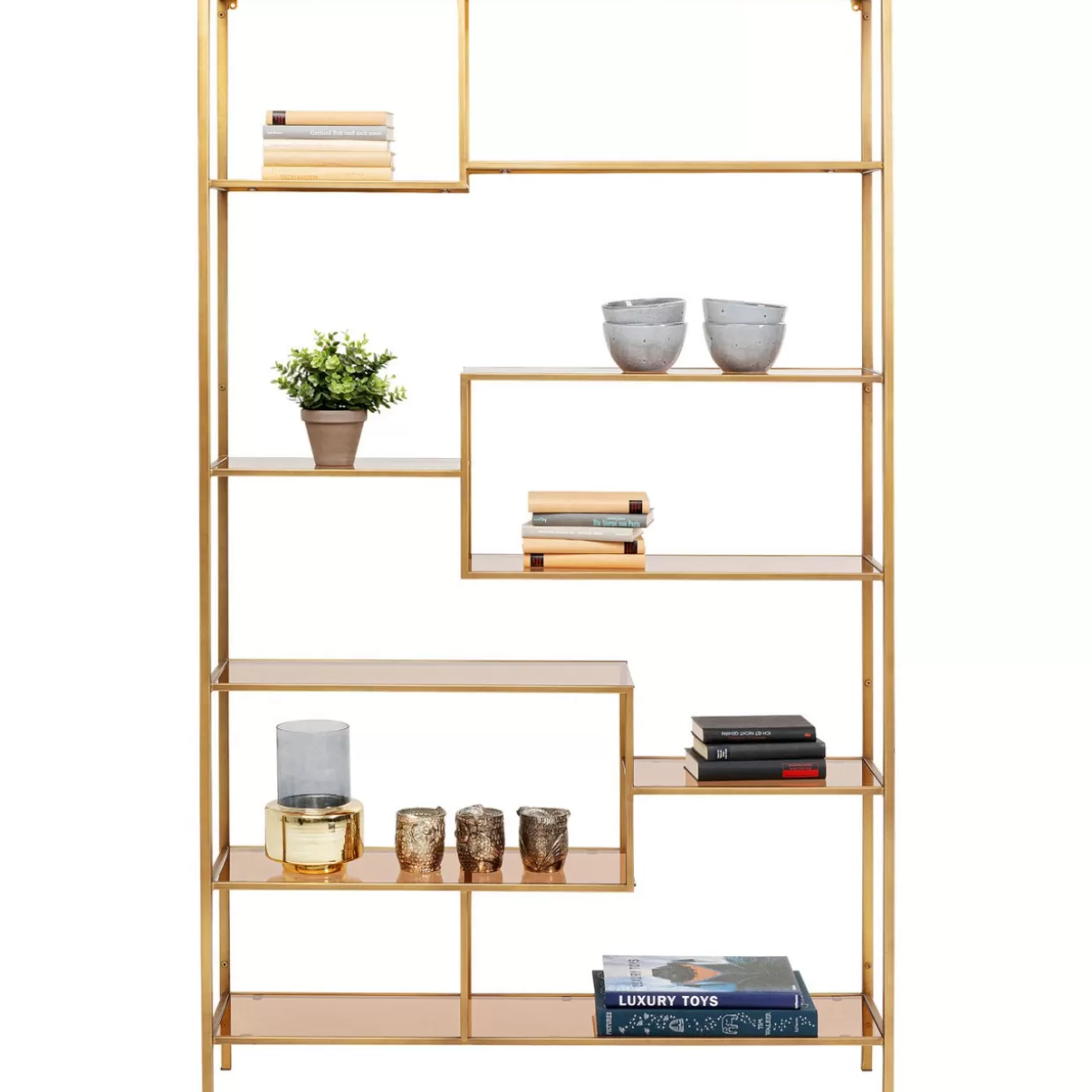 KARE Design Libreria Regale - Elegante scaffalatura modulabile in stile loft, finitura oro antico, dimensioni 195x115 cm