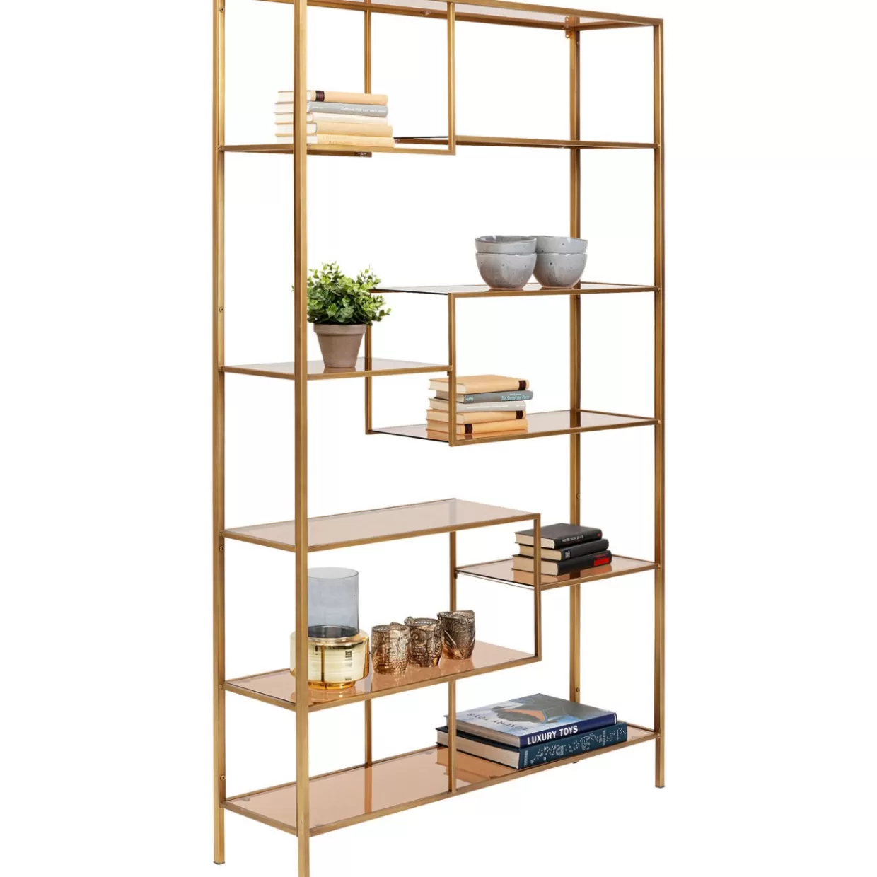 KARE Design Libreria Regale - Elegante scaffalatura modulabile in stile loft, finitura oro antico, dimensioni 195x115 cm