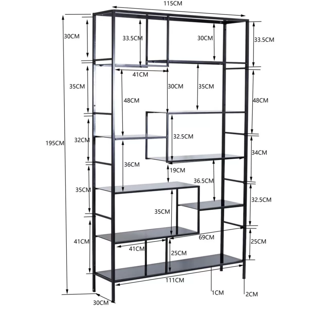 KARE Scaffale Loft Stilizzato | Design Contemporaneo in Nero 195x115 cm