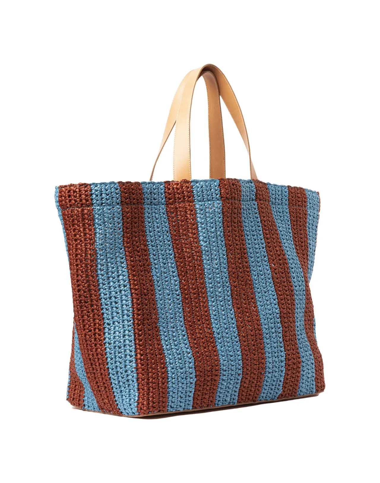 Borsa Tote Riviera di La DoubleJ in Rafia Turchese - Design Bicolore con Trama Uncinetto, Offerta Imperdibile!