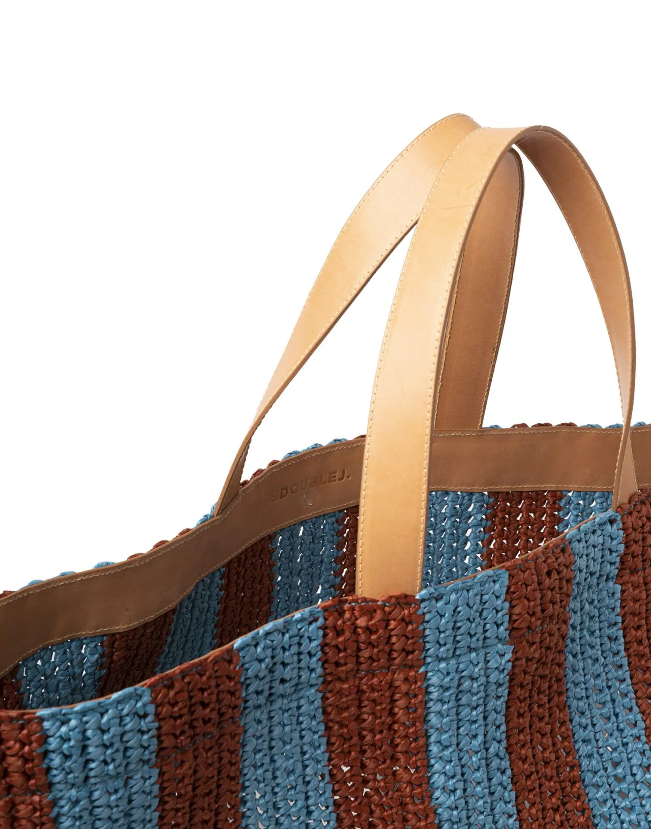 Borsa Tote Riviera di La DoubleJ in Rafia Turchese - Design Bicolore con Trama Uncinetto, Offerta Imperdibile!