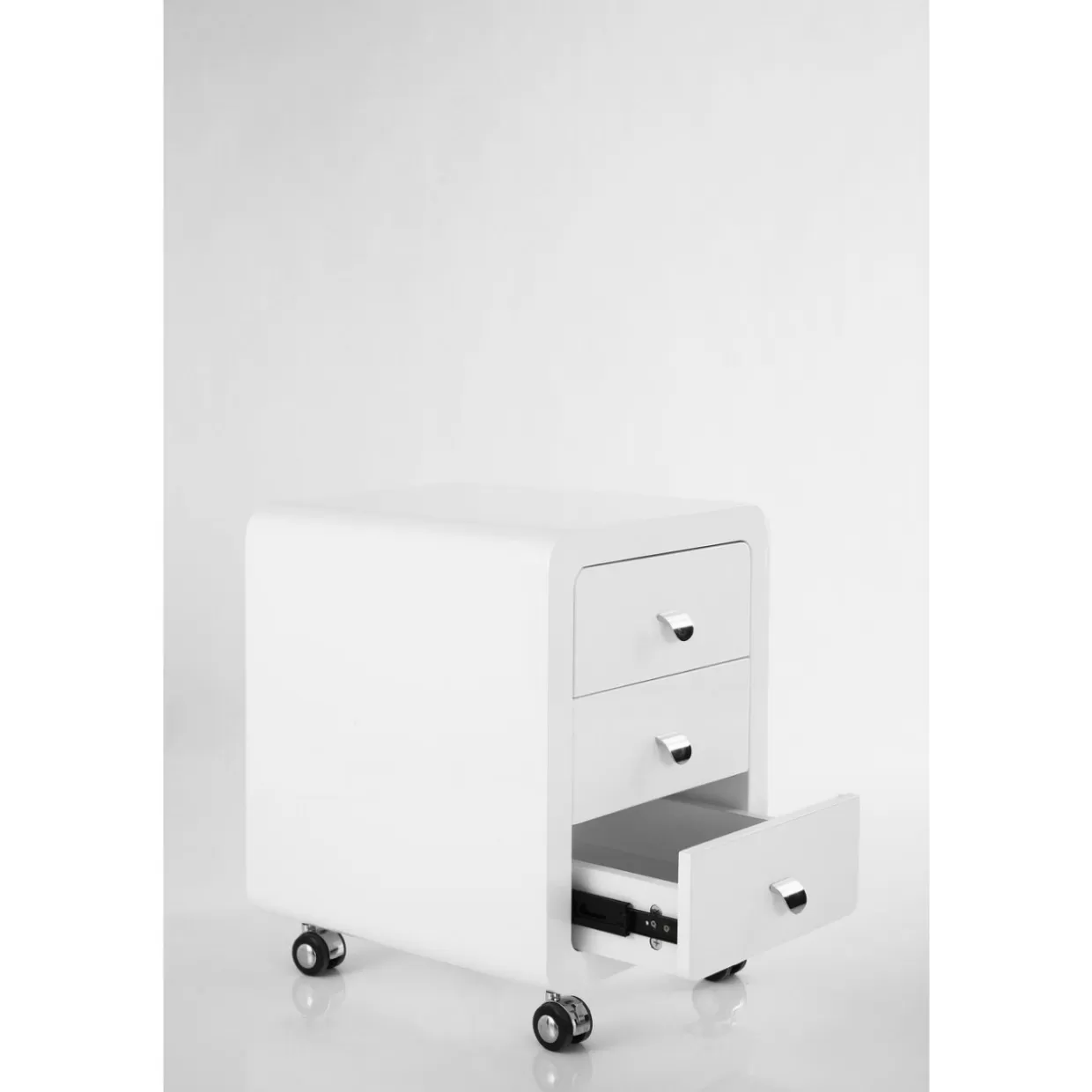 Cassettiera Moderna White Club con 3 Ante · Credenza Design KARE · Set Mobili Multifunzione con Rotelle Bianco Lucido