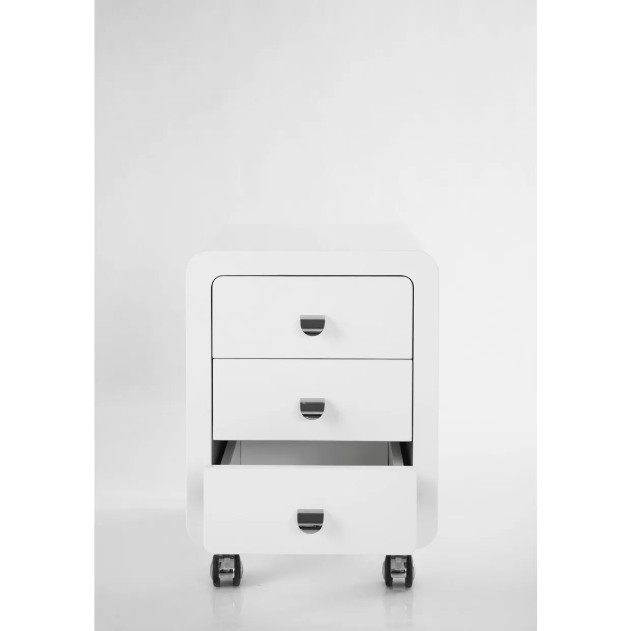 Cassettiera Moderna White Club con 3 Ante · Credenza Design KARE · Set Mobili Multifunzione con Rotelle Bianco Lucido