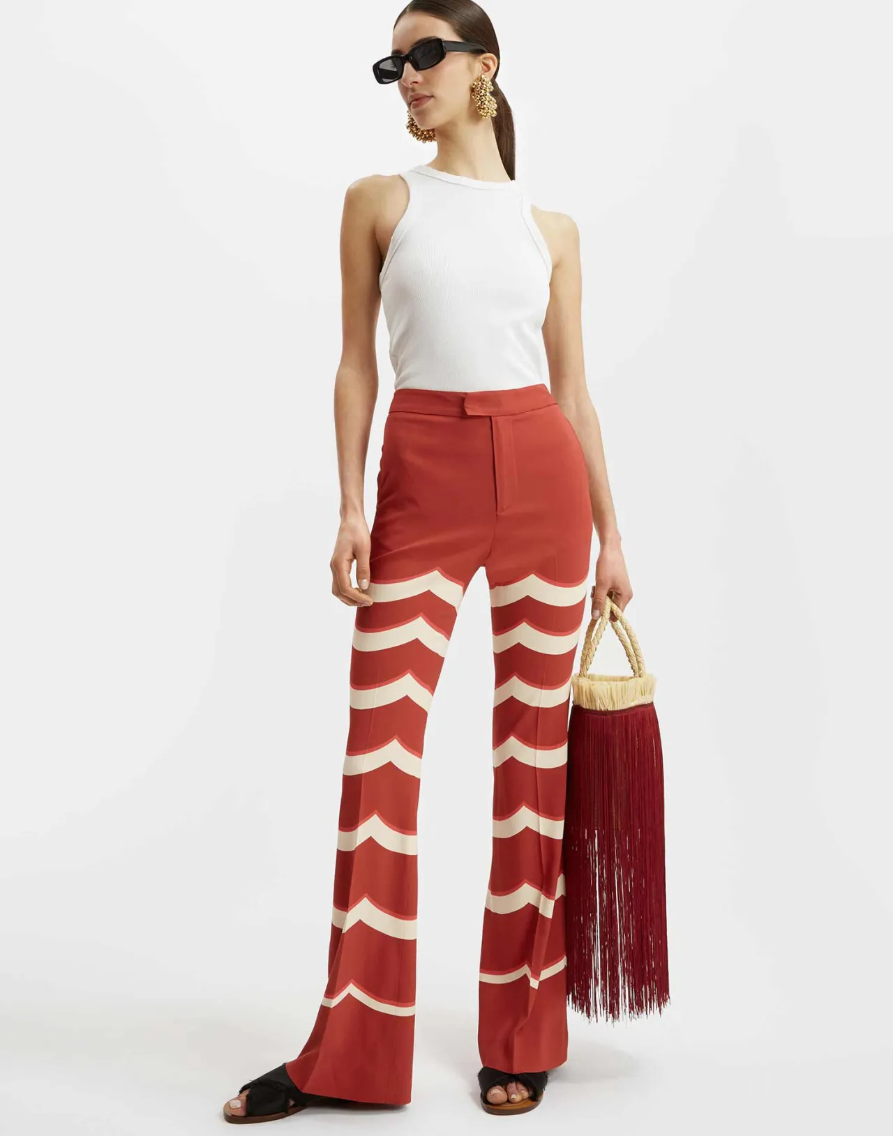 Pantaloni Eleganti La DoubleJ per il Sabato Sera - Rosso Placé in Raso Envers, Edizione Speciale