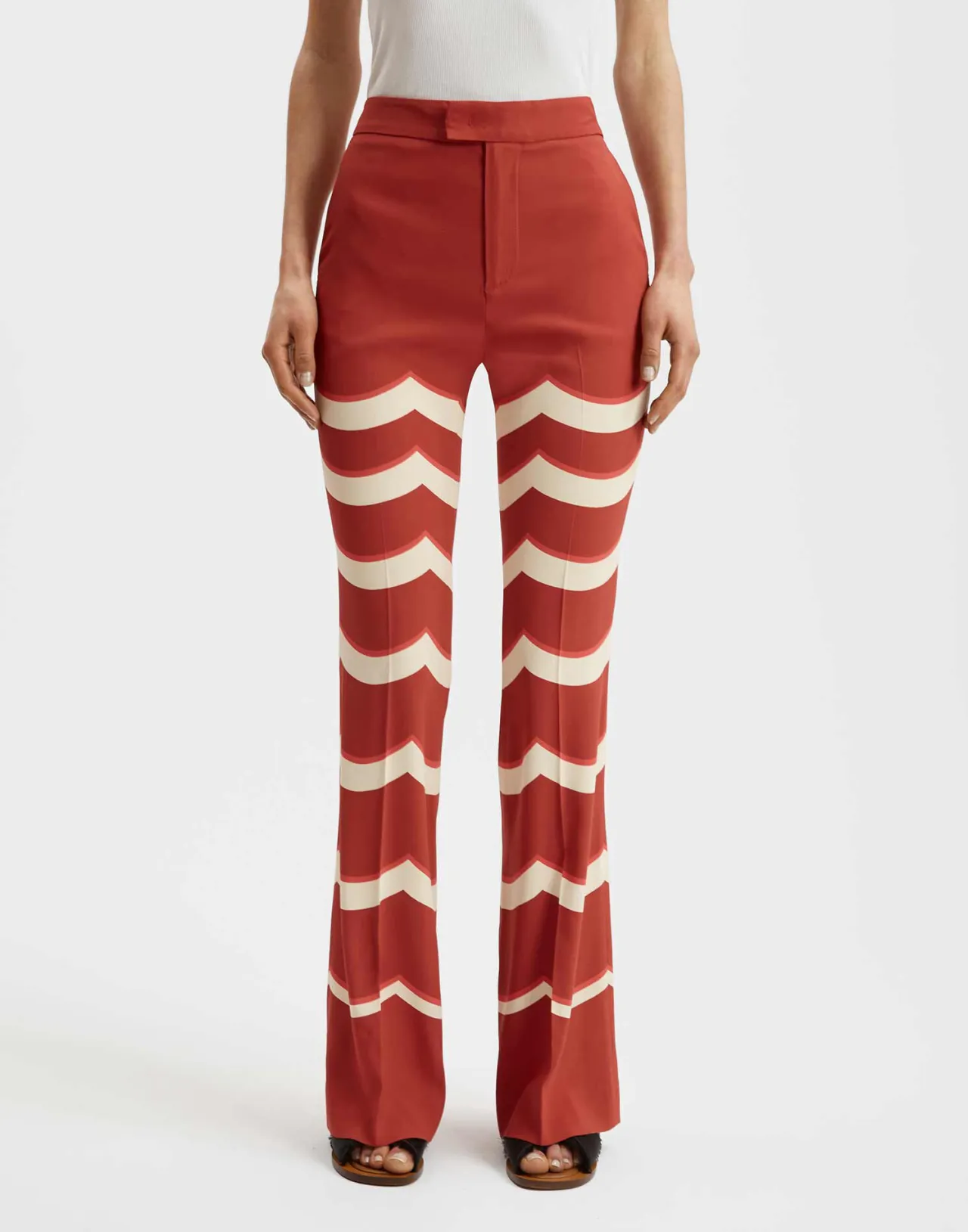 Pantaloni Eleganti La DoubleJ per il Sabato Sera - Rosso Placé in Raso Envers, Edizione Speciale
