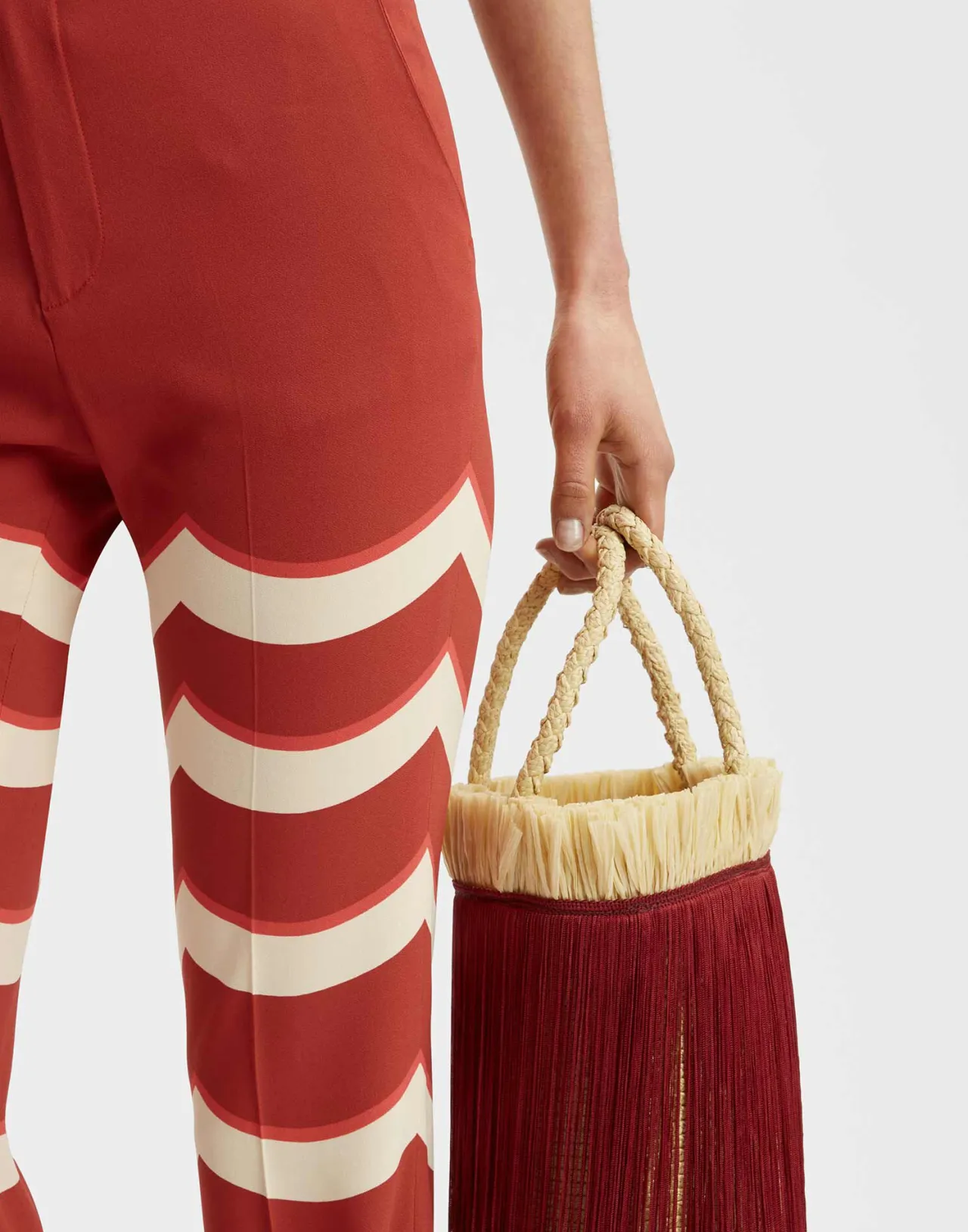 Pantaloni Eleganti La DoubleJ per il Sabato Sera - Rosso Placé in Raso Envers, Edizione Speciale