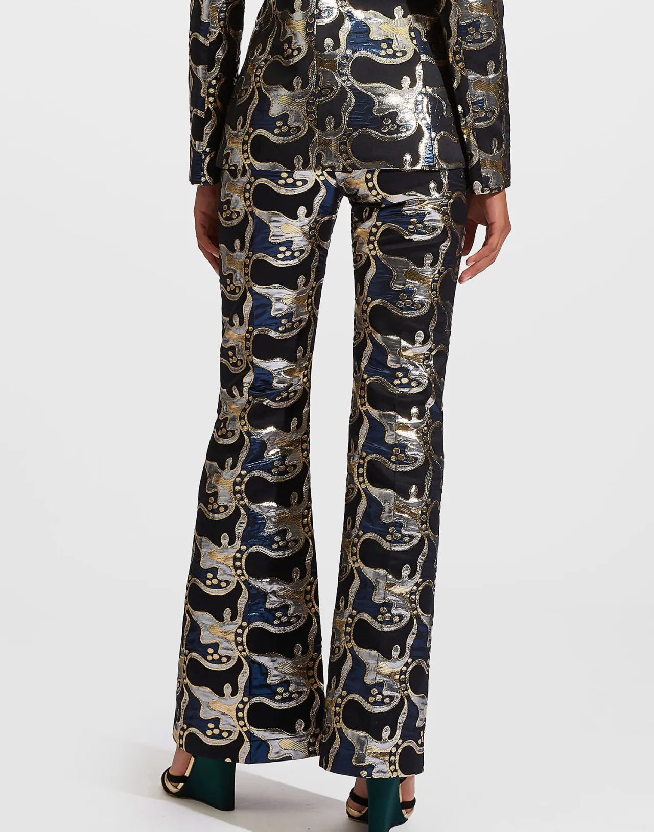 La DoubleJ - Pantaloni Eleganti Sabato Sera in Tela Jacquard Spritz Blu per Serate Glamour