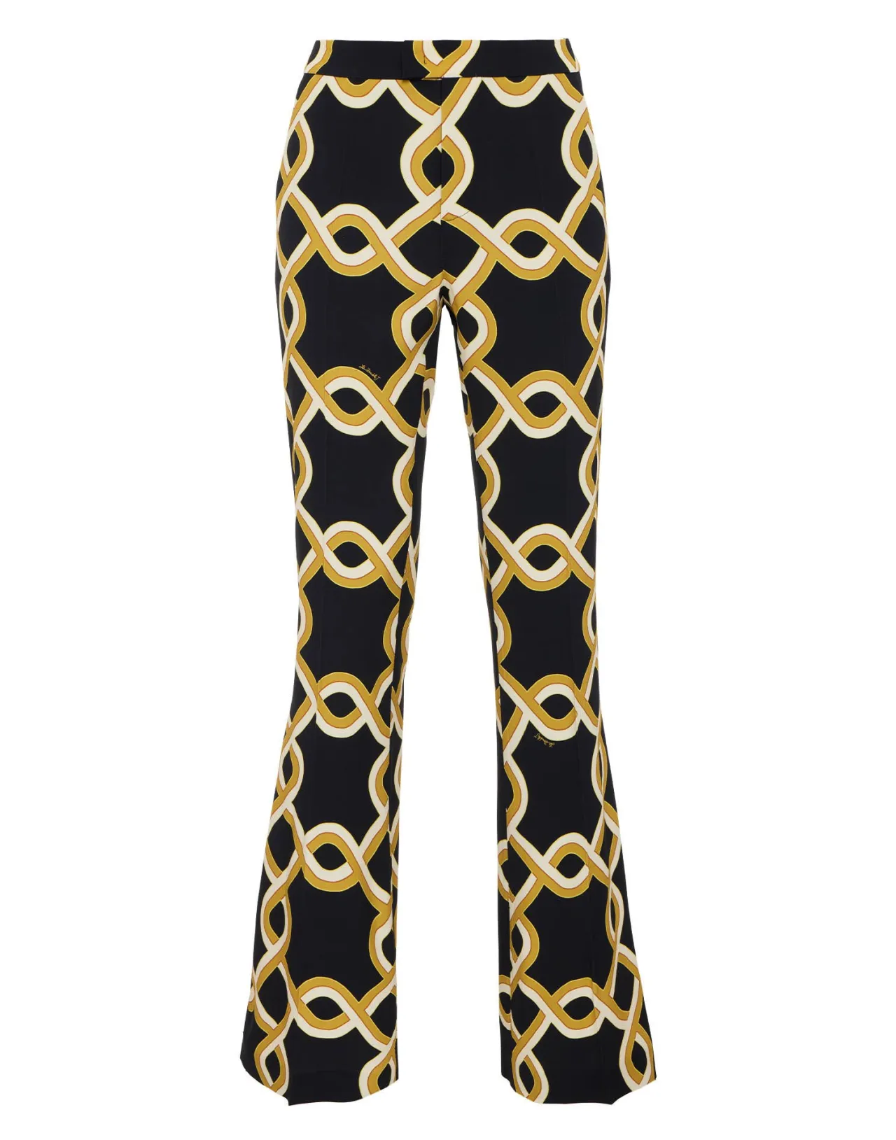 Pantaloni Eleganti La DoubleJ per la Tua Serata Glamour - Nero Satinato con Rifiniture Sabbia