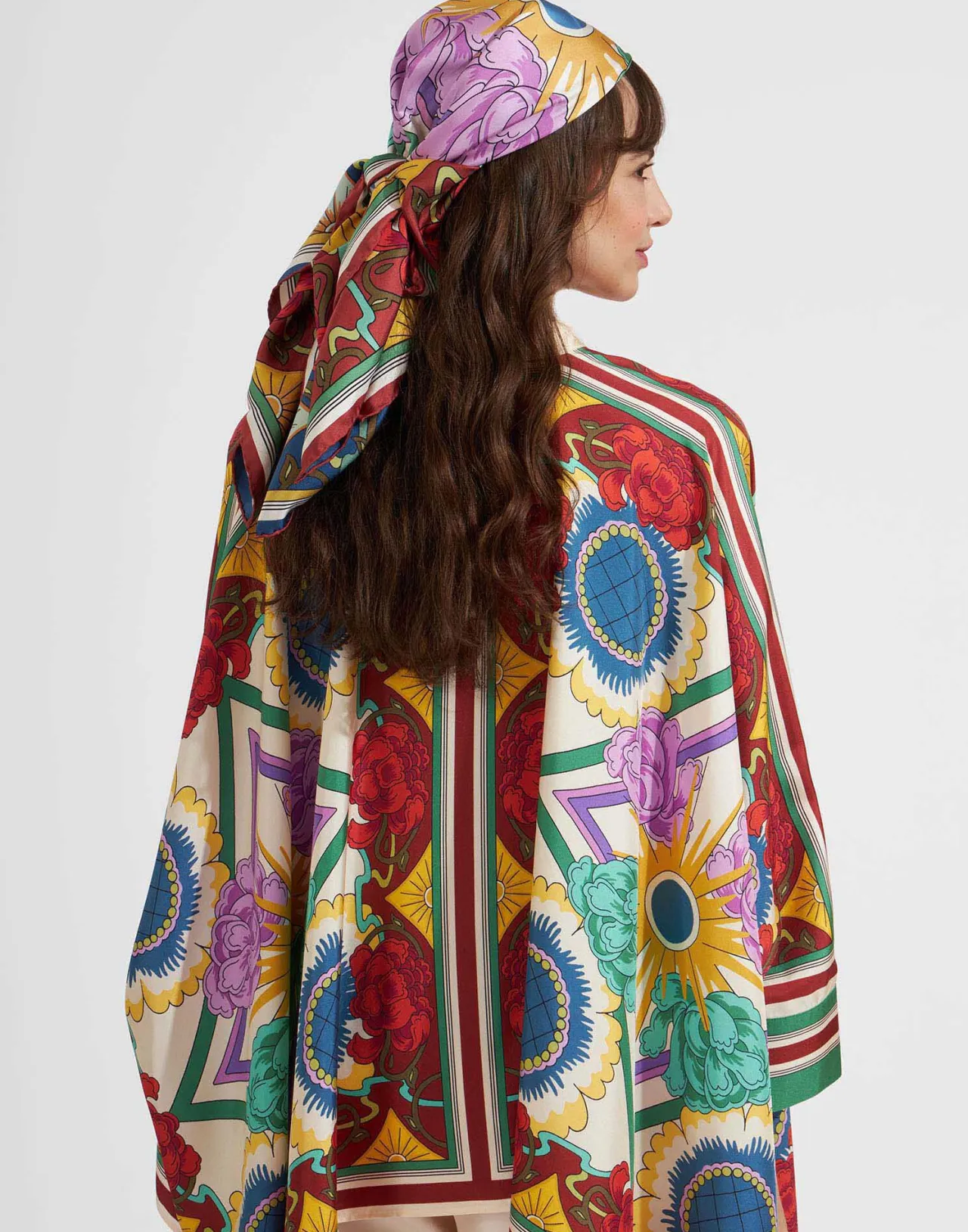 Scialle in Seta Gemella Taormina Placé Avorio - Doppia Faccia Autunno-Inverno, Grande 90x90 cm - Edizione Speciale La DoubleJ
