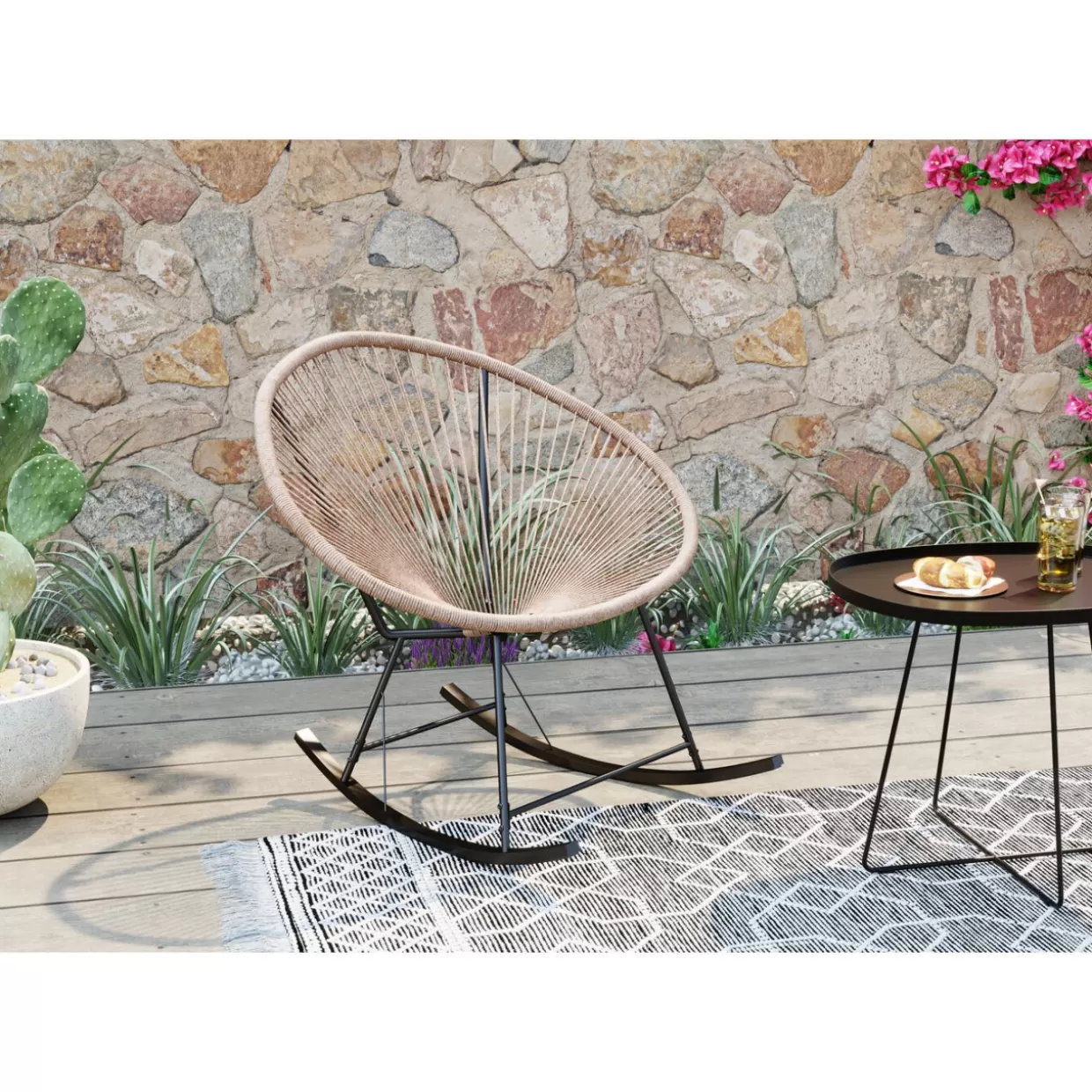 KARE Design - Sedia a Dondolo Acapulco in Fibra Naturale, Ideale per Relax in Giardino o Terrazza