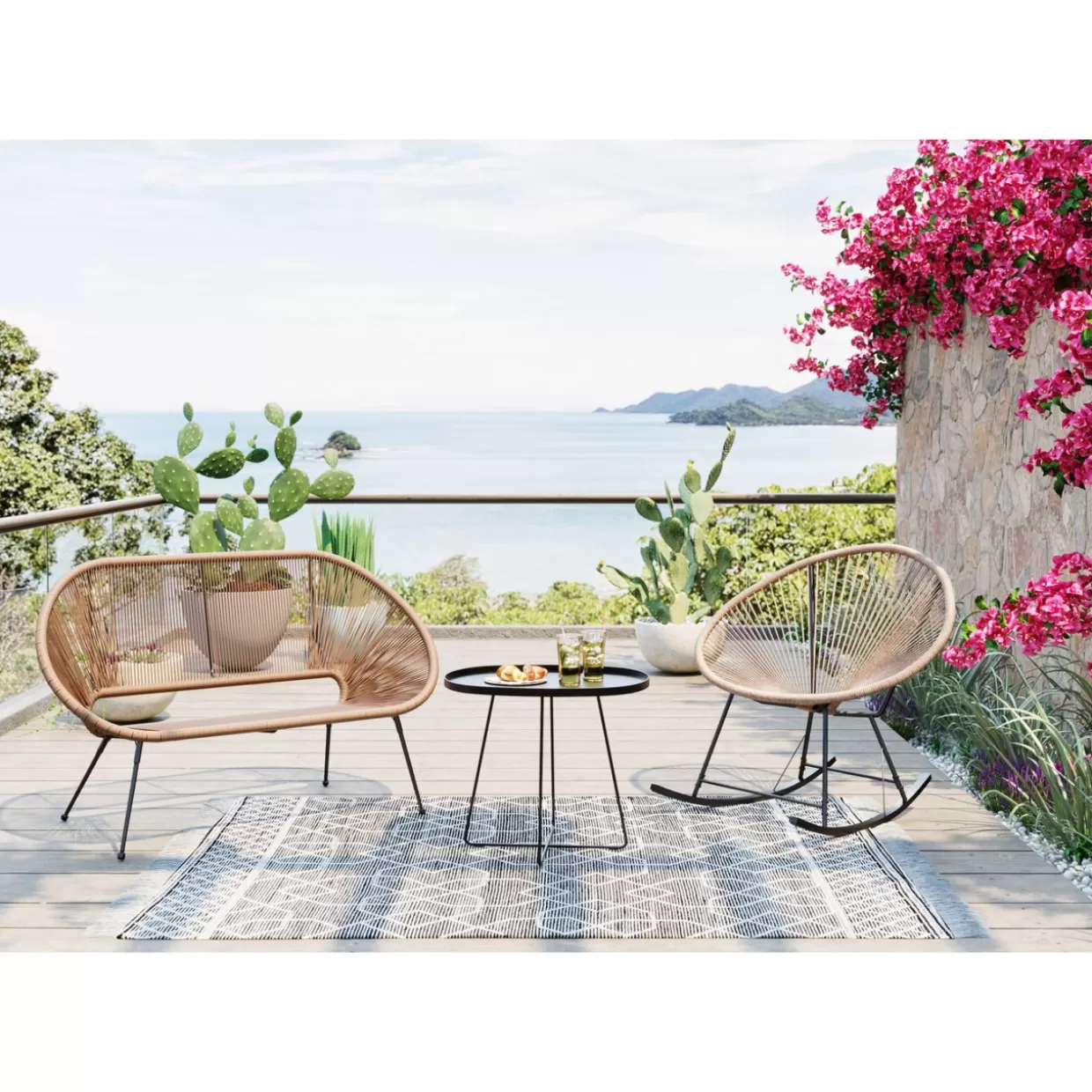 KARE Design - Sedia a Dondolo Acapulco in Fibra Naturale, Ideale per Relax in Giardino o Terrazza