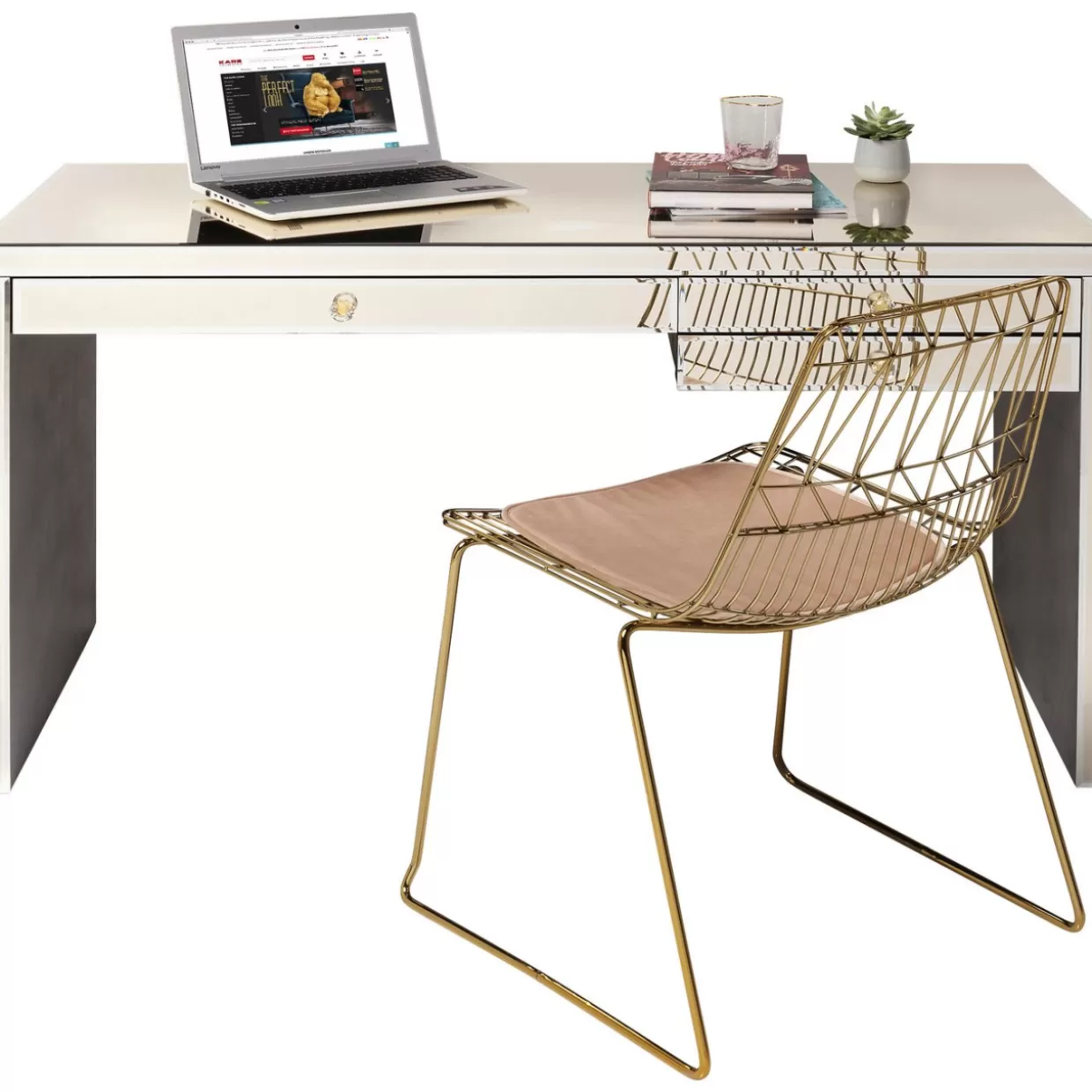 KARE Design - Scrivania Elegante con Rifiniture Champagne, Design Esclusivo 140x60 cm per Ufficio Moderno