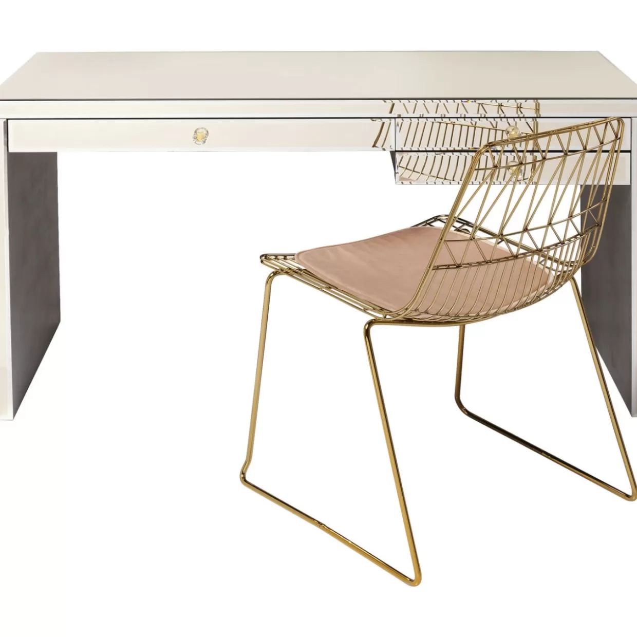 KARE Design - Scrivania Elegante con Rifiniture Champagne, Design Esclusivo 140x60 cm per Ufficio Moderno