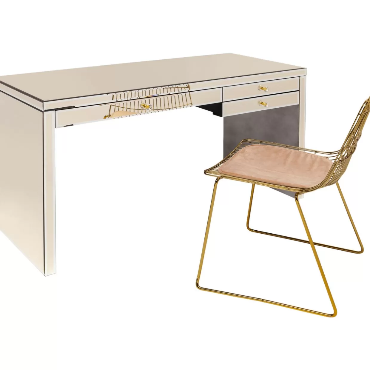 KARE Design - Scrivania Elegante con Rifiniture Champagne, Design Esclusivo 140x60 cm per Ufficio Moderno