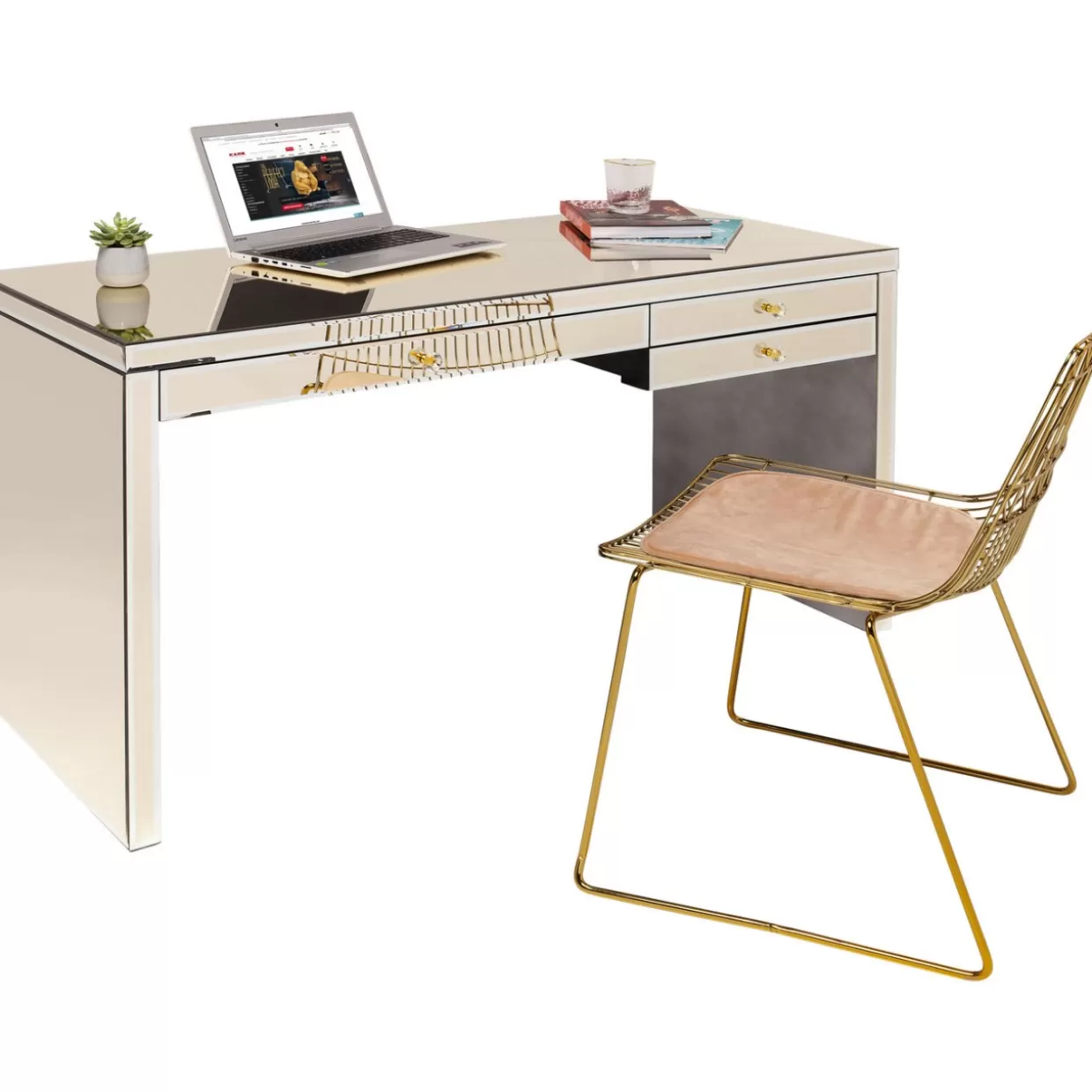 KARE Design - Scrivania Elegante con Rifiniture Champagne, Design Esclusivo 140x60 cm per Ufficio Moderno