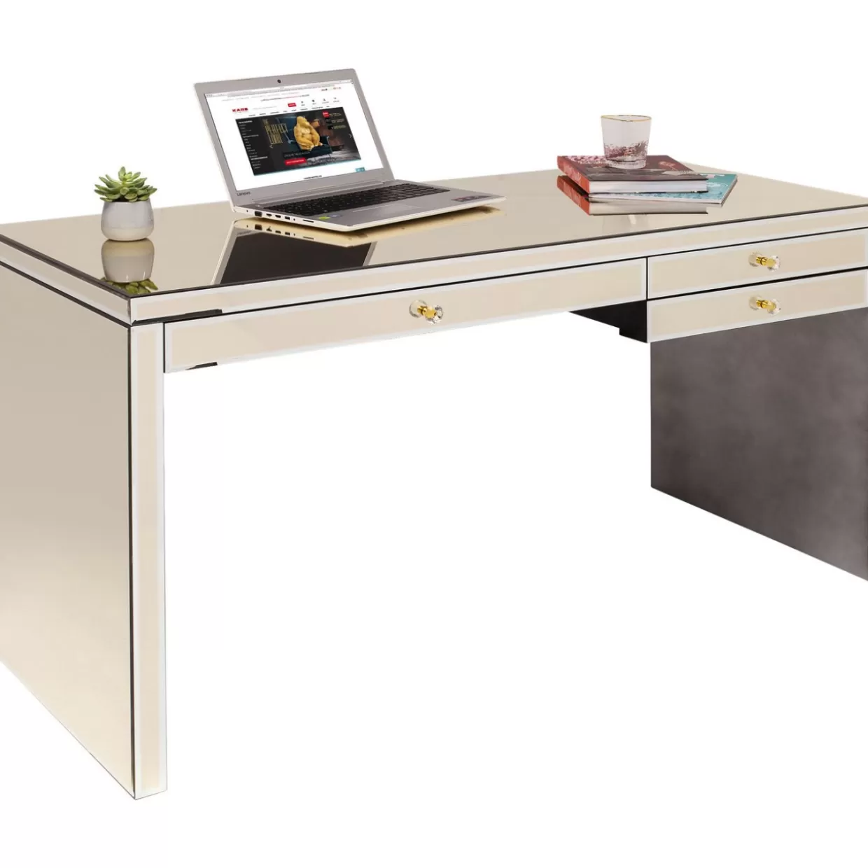 KARE Design - Scrivania Elegante con Rifiniture Champagne, Design Esclusivo 140x60 cm per Ufficio Moderno
