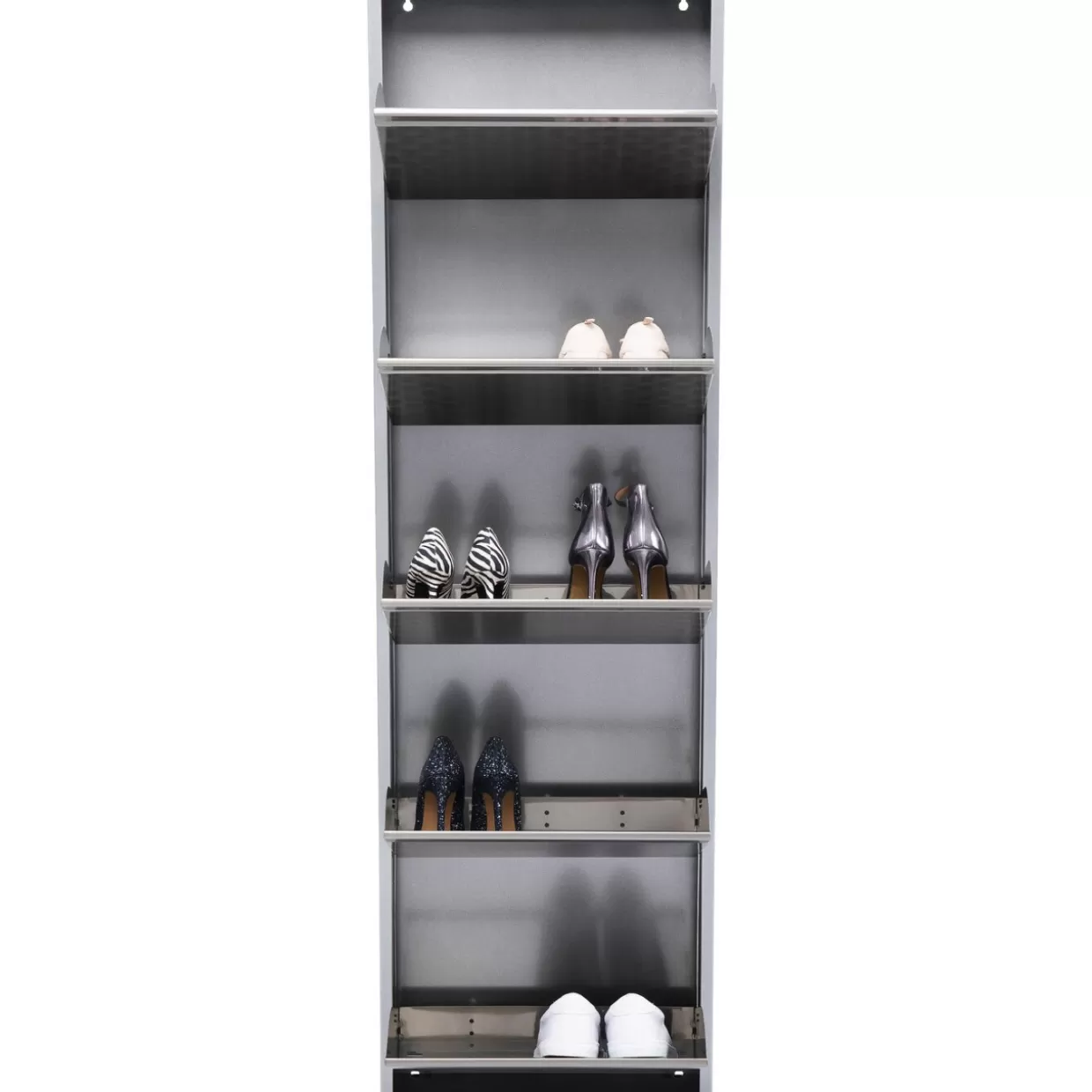 Portascarpe Caruso Moderno ed Elegante - 5 Ripiani in Design Intrecciato Argento Lucido, KARE Arredamento per Piccoli Spazi e Accessori Funzionali