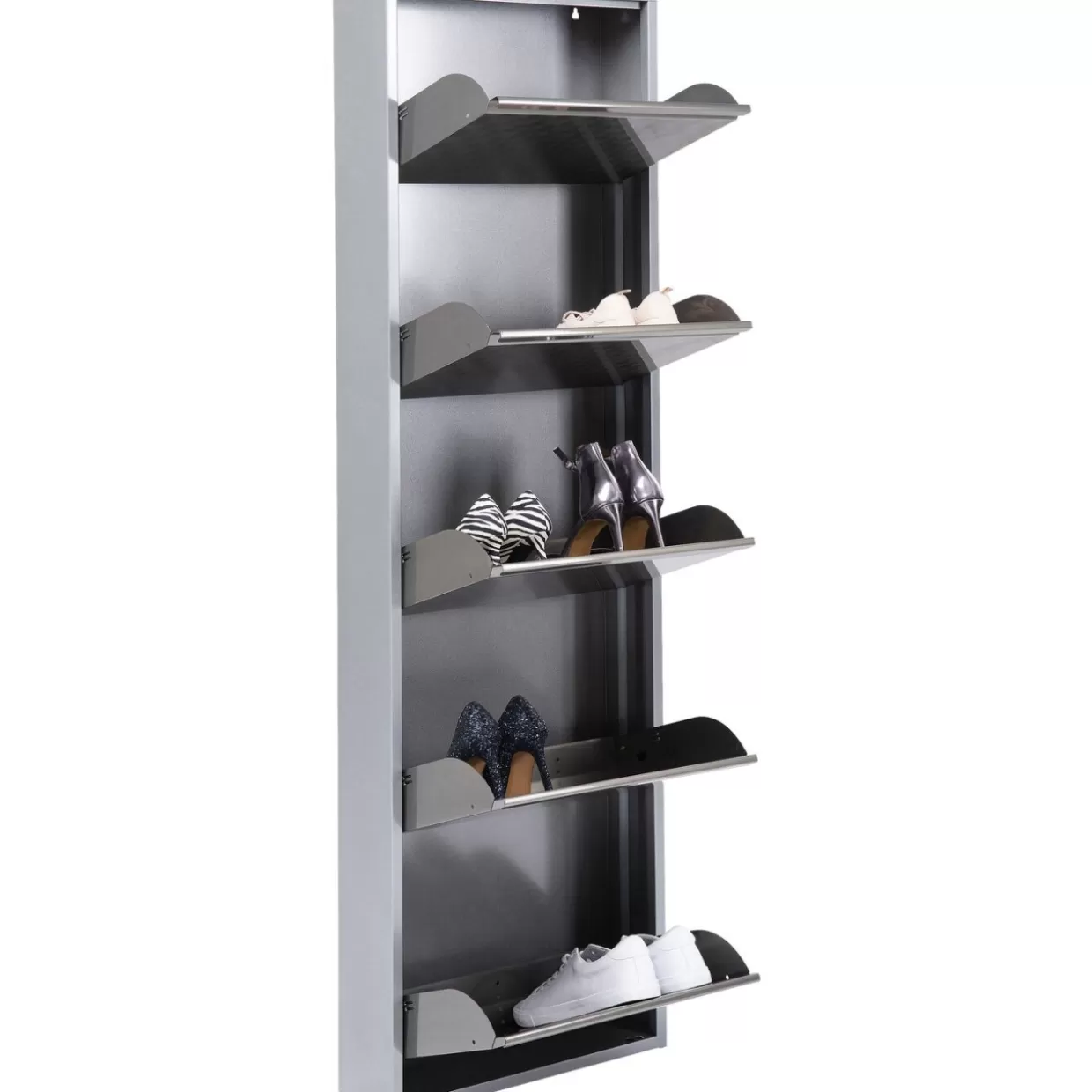 Portascarpe Caruso Moderno ed Elegante - 5 Ripiani in Design Intrecciato Argento Lucido, KARE Arredamento per Piccoli Spazi e Accessori Funzionali