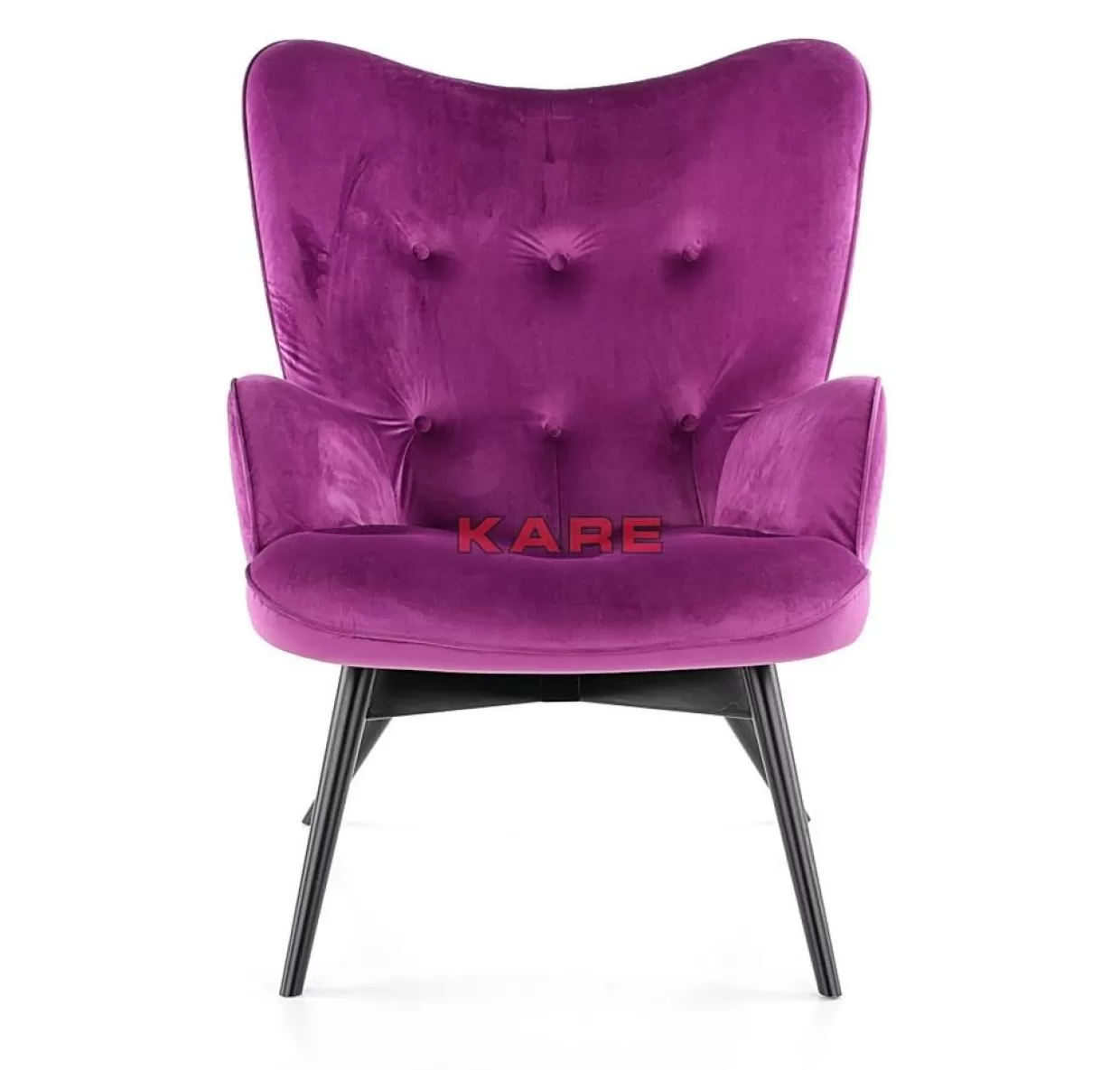Poltrona moderna KARE Design in velluto viola intenso con dettagli neri - Vicky Lounge Edition