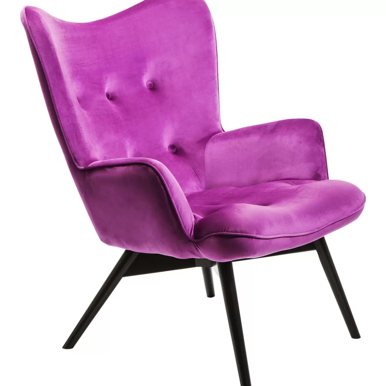 Poltrona moderna KARE Design in velluto viola intenso con dettagli neri - Vicky Lounge Edition