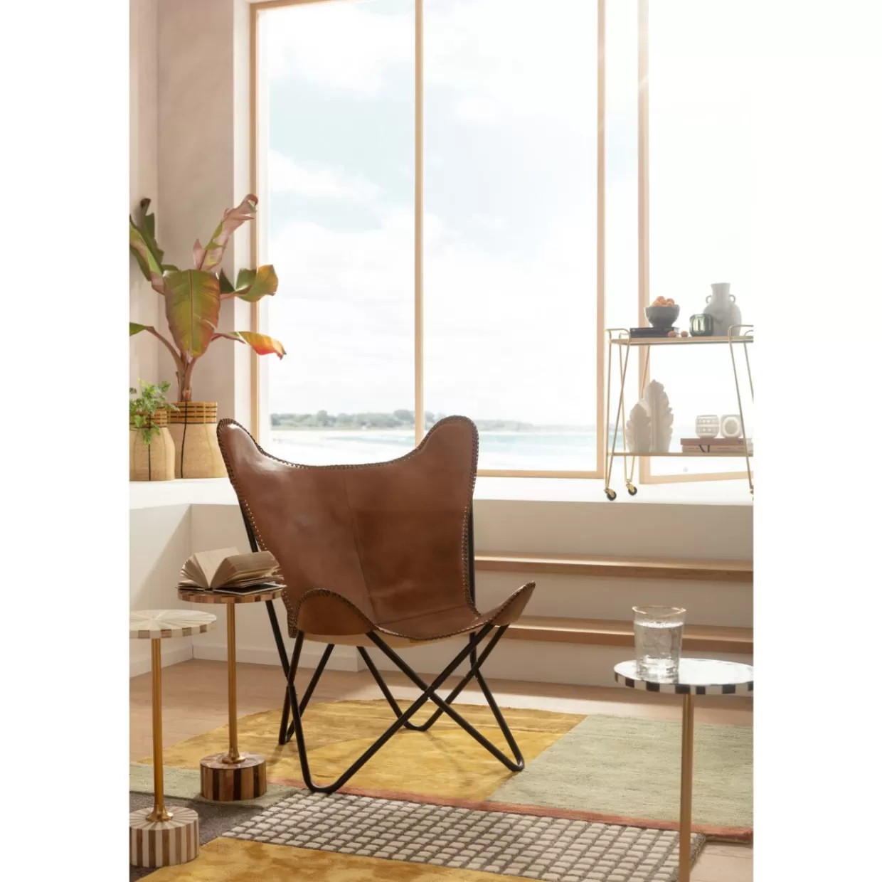 Poltrona design KARE in pelle marrone - Comfort California stile contemporaneo 

（：，