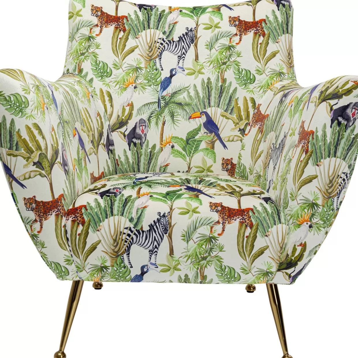 Poltrona Goldfinger Tropical in stile esotico - Design esclusivo KARE con dettagli dorati e motivi botanici per arredi contemporanei