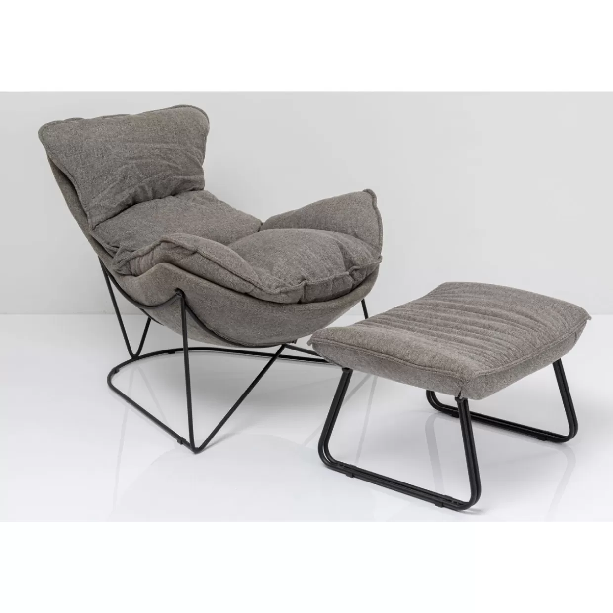 KARE Design Poltrona Relax con Pouf Accogliente - Set 2 Pezzi in Tessuto Grigio Cenere